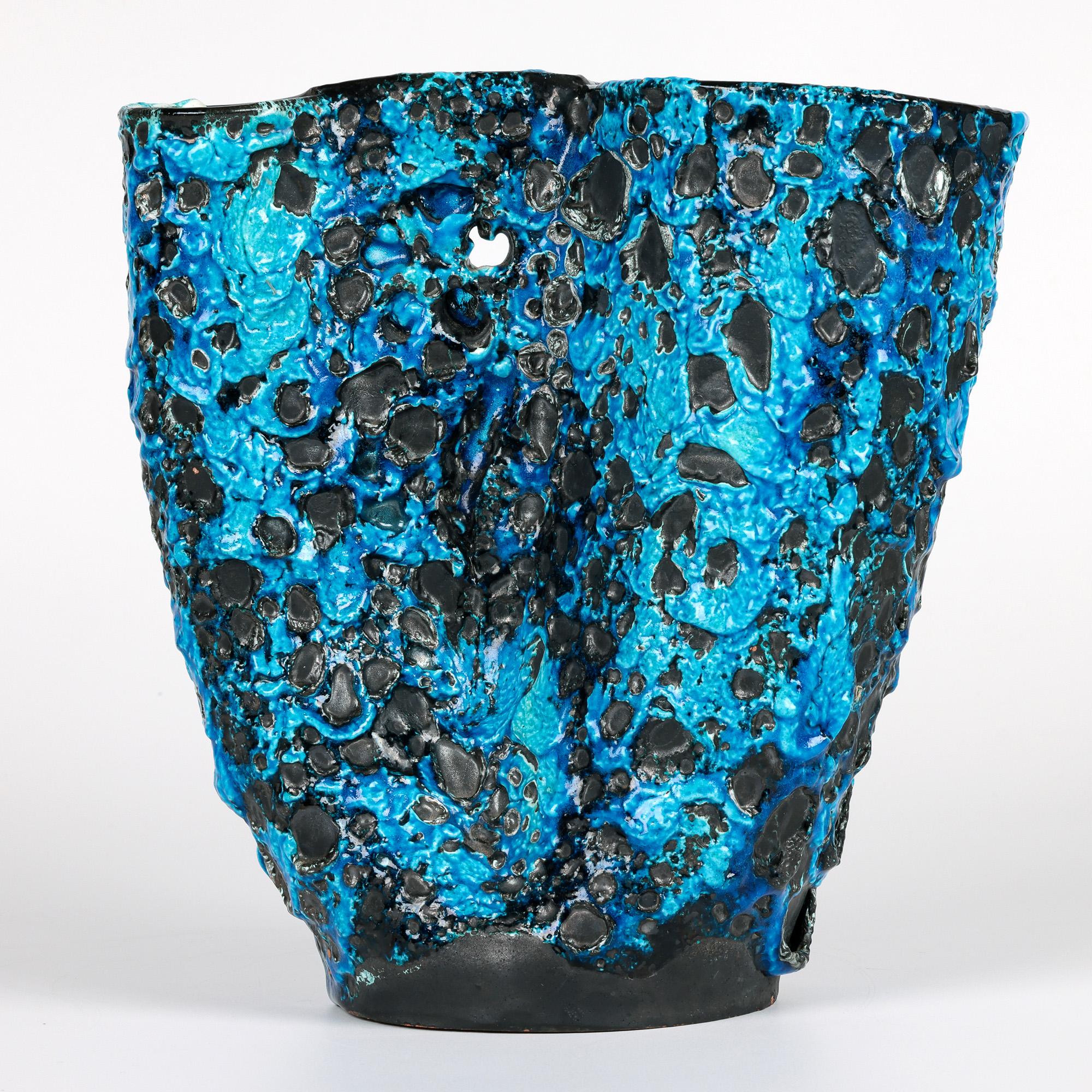 20th Century Stunning French Mid-Century Turquoise Lava Glazed Art Pottery Vase For Sale