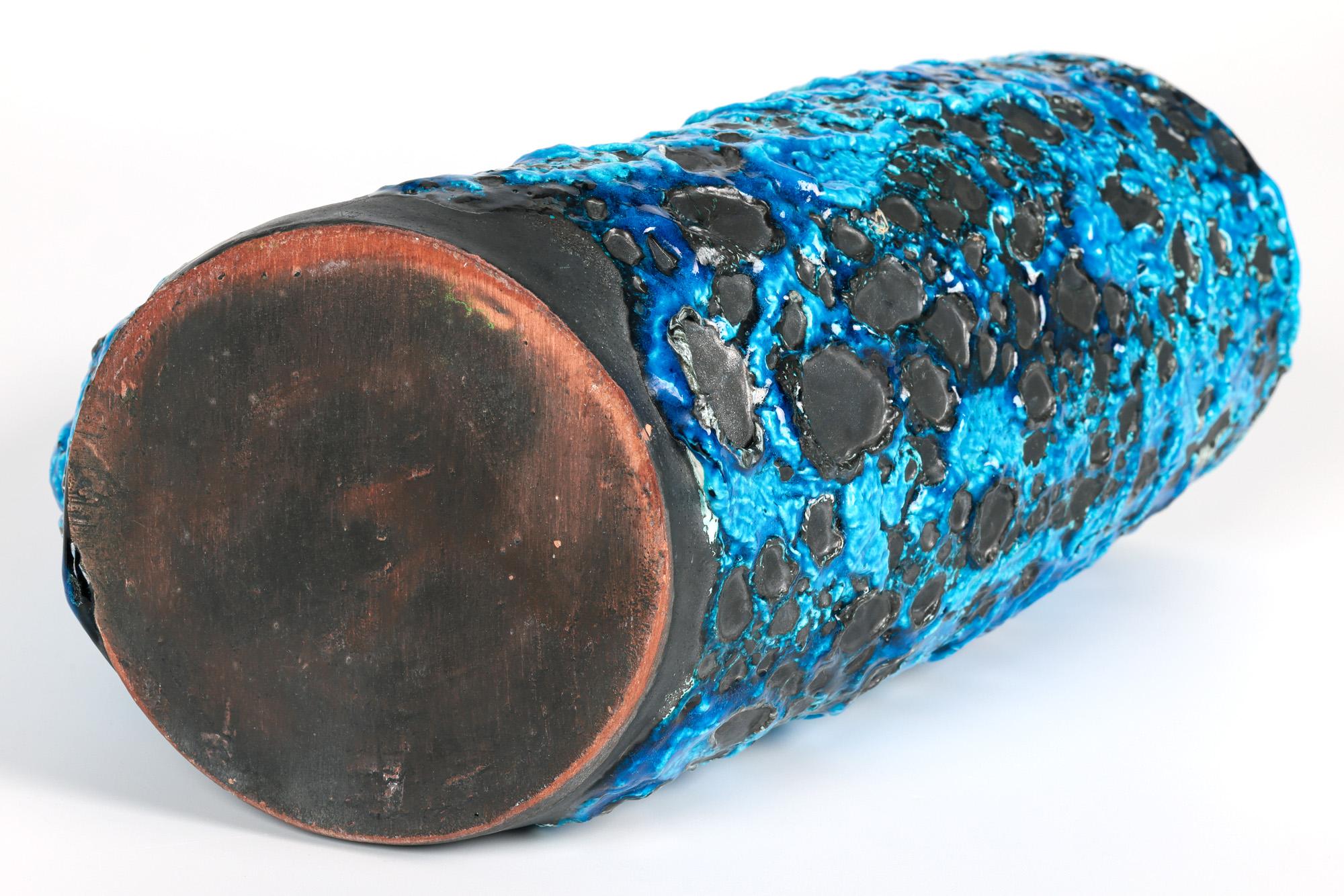 Earthenware Stunning French Mid-Century Turquoise Lava Glazed Art Pottery Vase For Sale