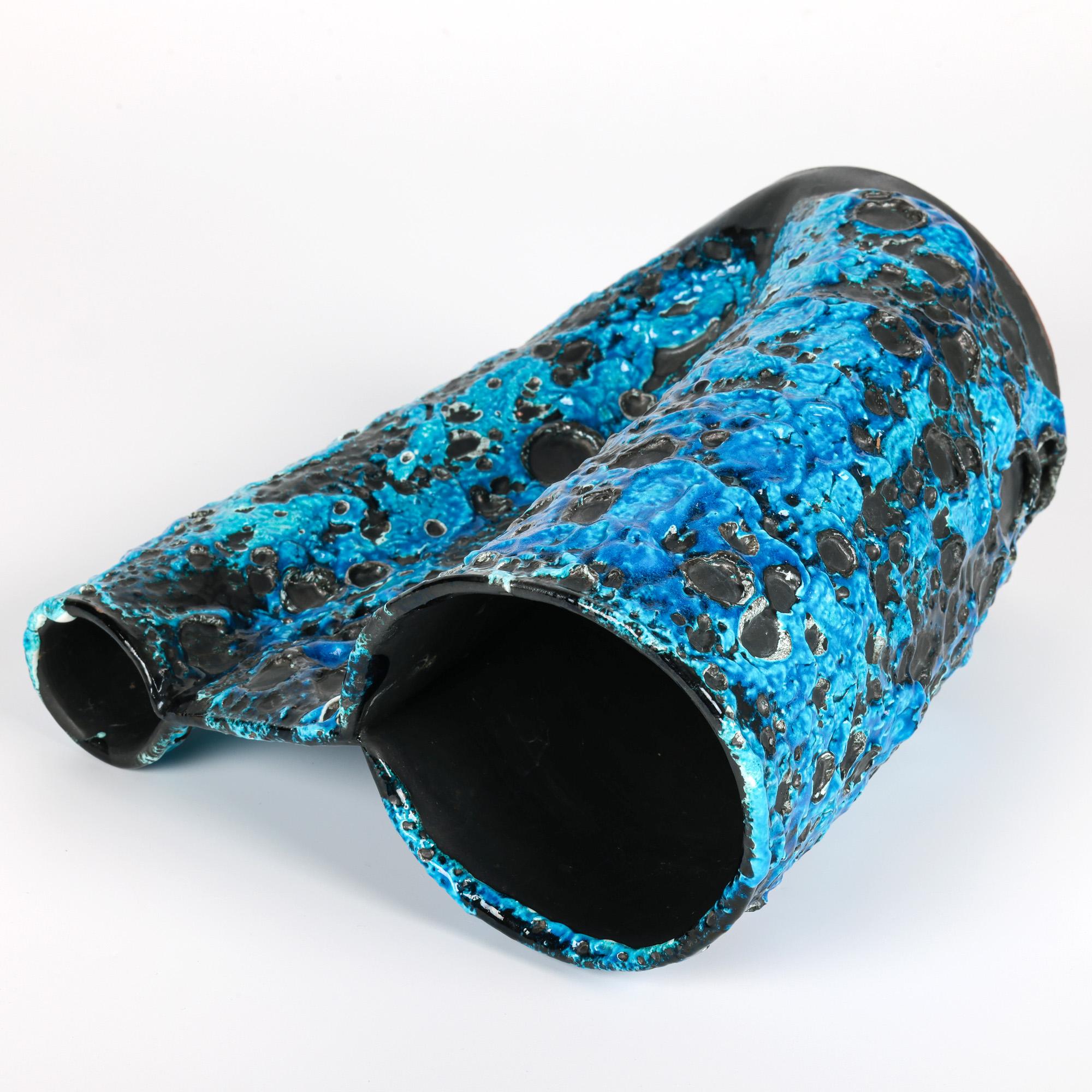 Stunning French Mid-Century Turquoise Lava Glazed Art Pottery Vase For Sale 1