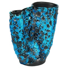 Stunning French Mid-Century Turquoise Lava Glazed Art Pottery Vase