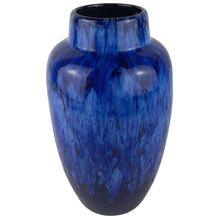 Stunning French Midcentury Cobalt Blue Ceramic Vase, Manner of Edmond  Lachenal For Sale at 1stDibs