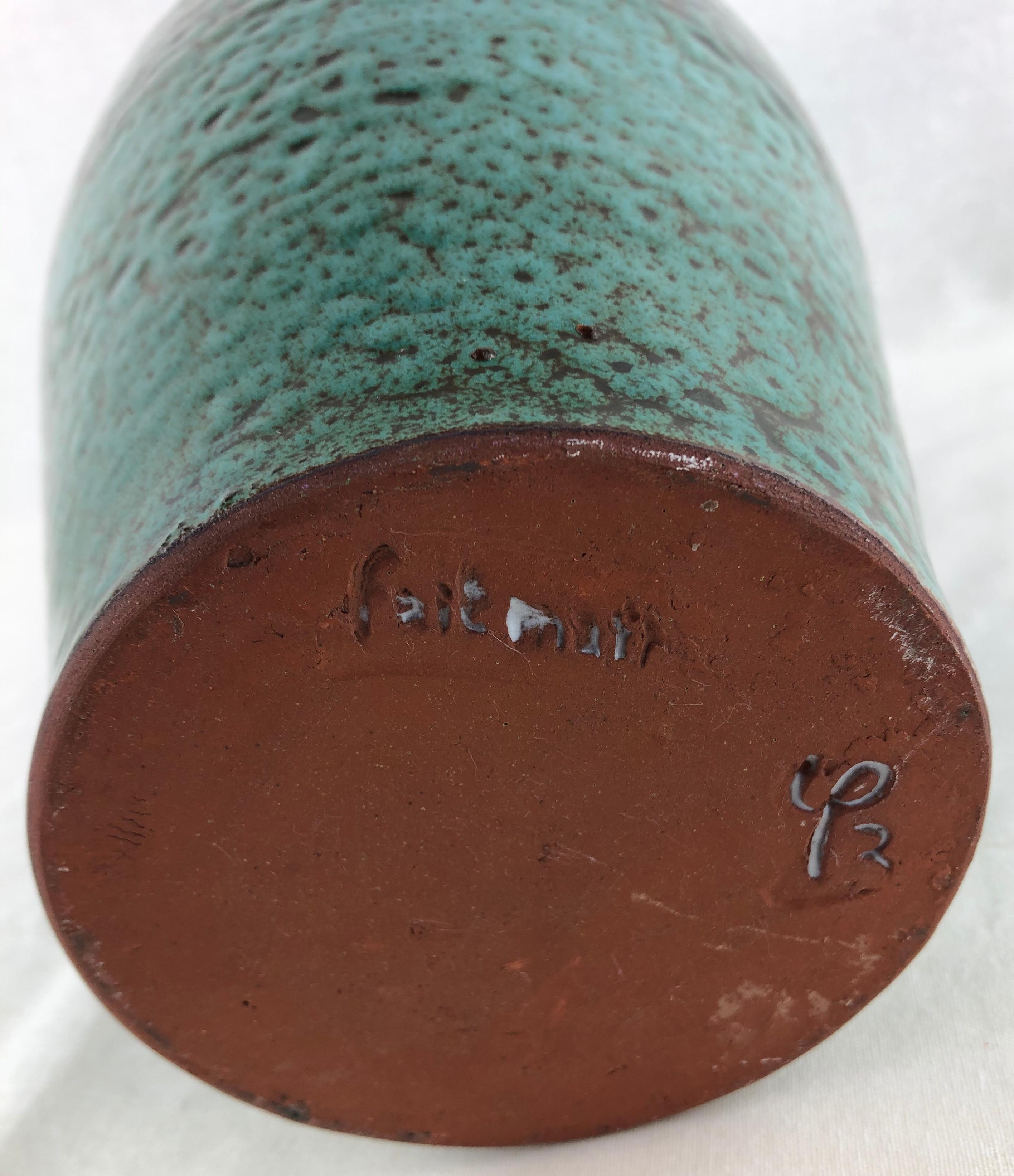 Mid-Century Modern Stunning French Midcentury Vase Turquoise in the Style of Accolay Ceramics