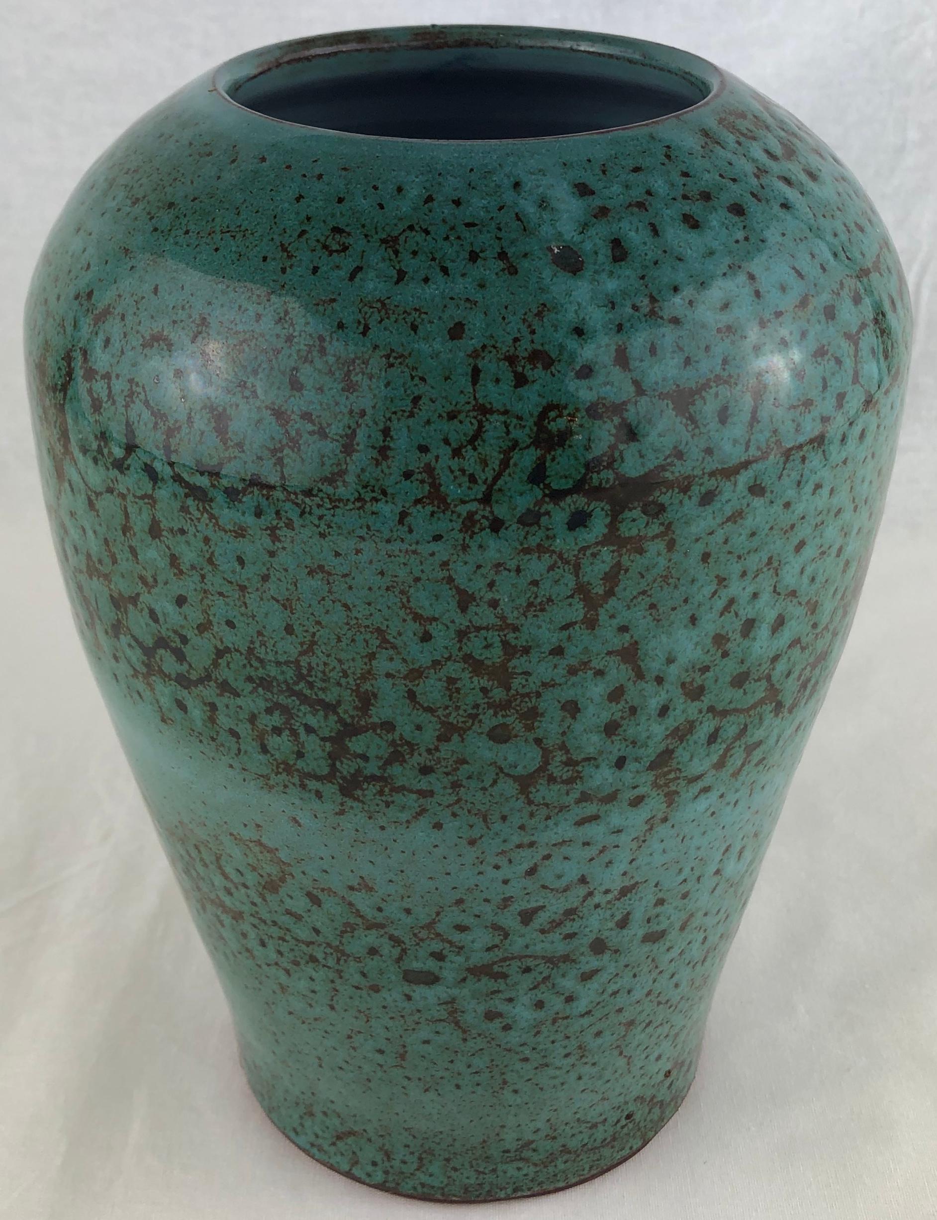 Glazed Stunning French Midcentury Vase Turquoise in the Style of Accolay Ceramics