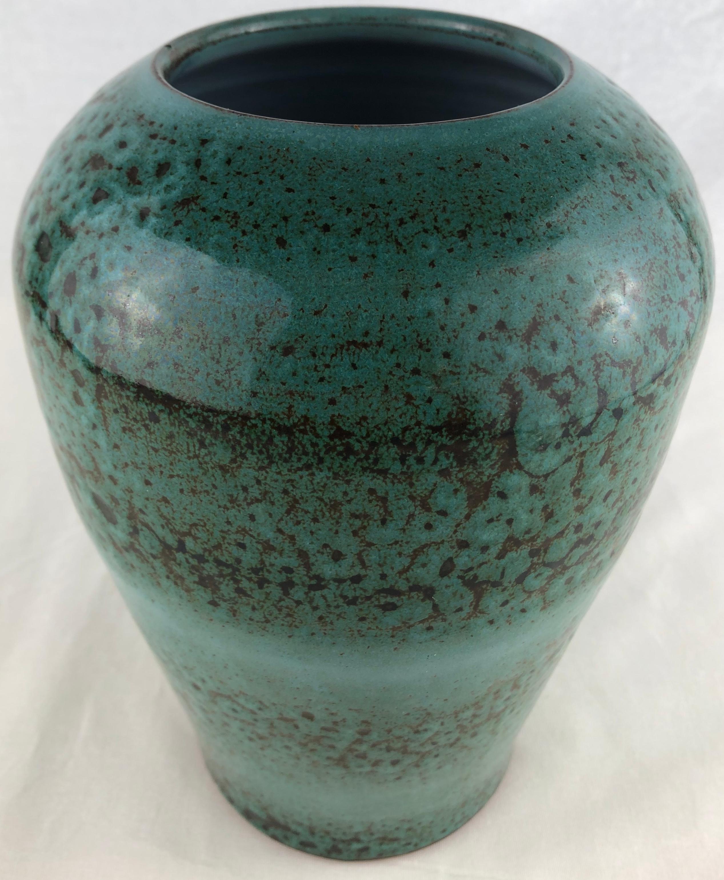 Stunning French Midcentury Vase Turquoise in the Style of Accolay Ceramics In Good Condition In Miami, FL