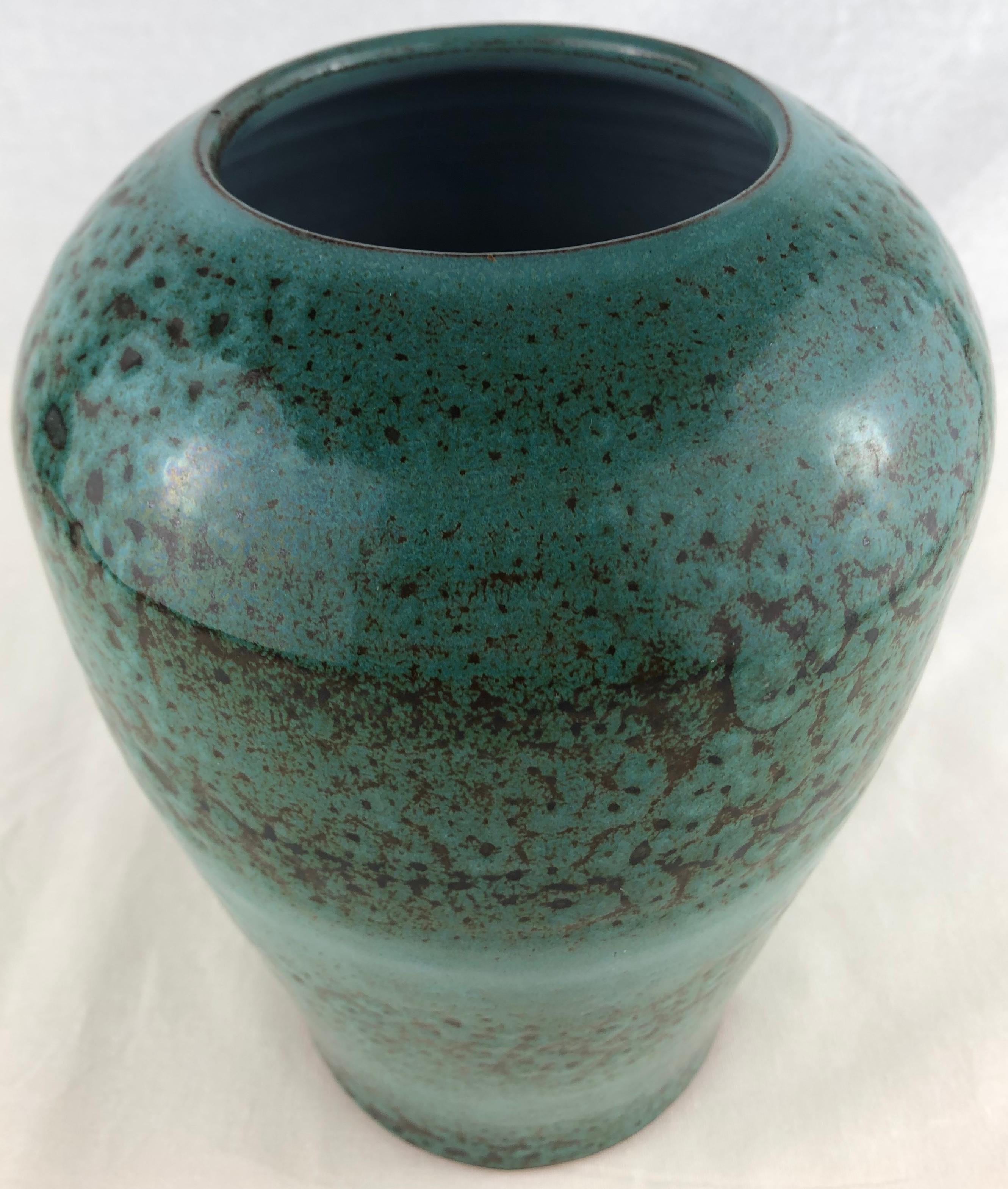 20th Century Stunning French Midcentury Vase Turquoise in the Style of Accolay Ceramics