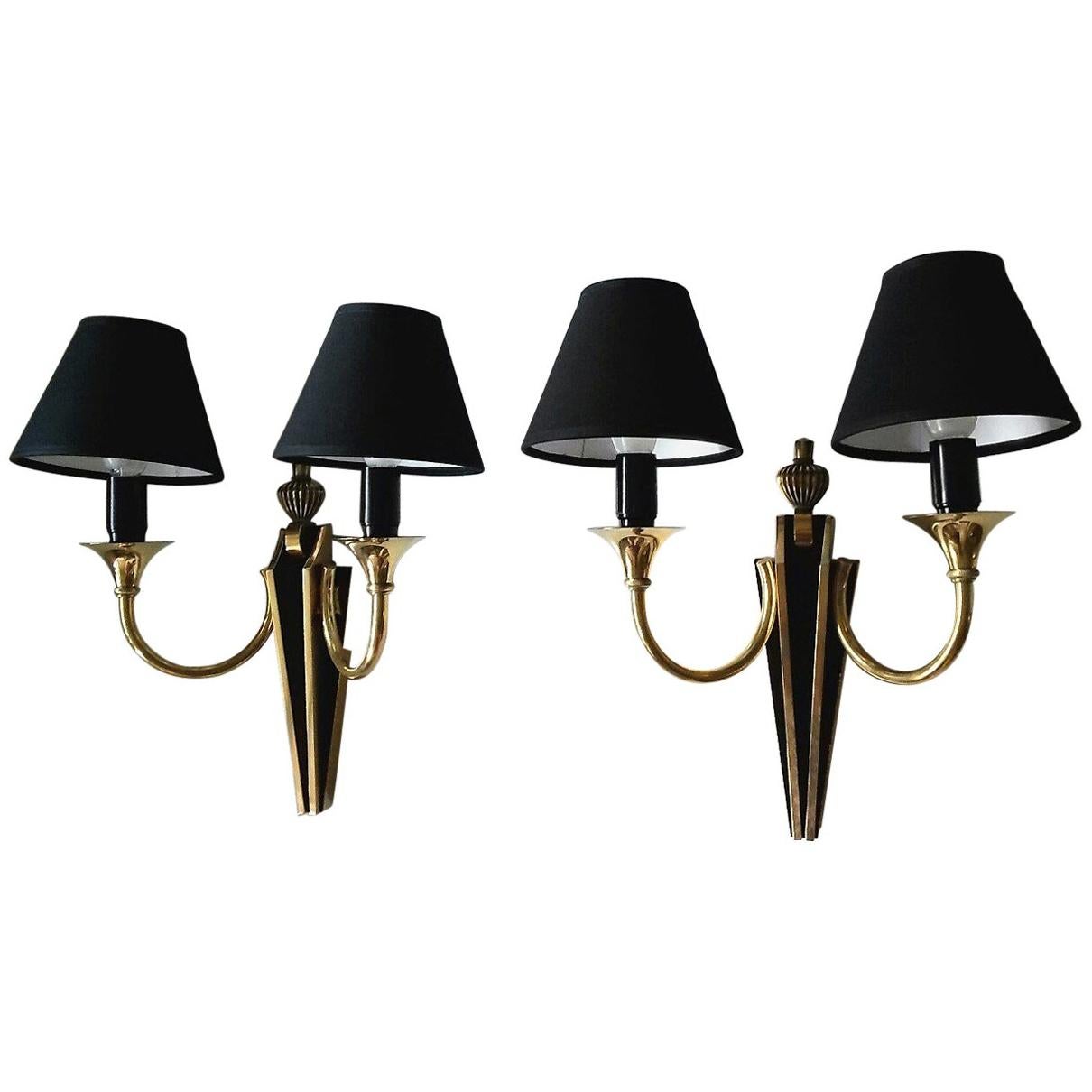 Stunning French Neoclassical Style Pair of Two-Arm Sconces by Maison Jansen For Sale
