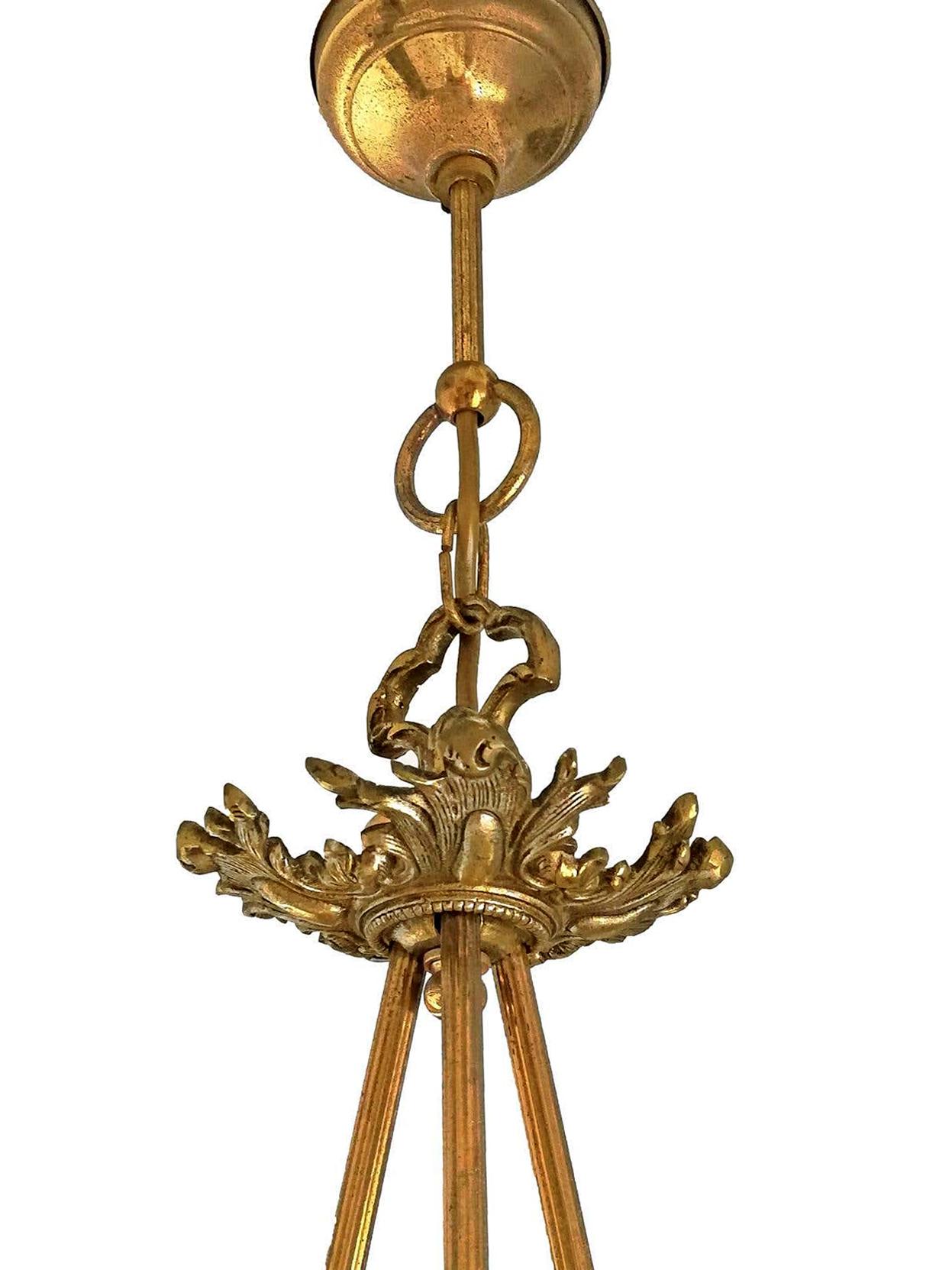 Stunning French Palm Tree Feather Art Deco 2-Tier Chandelier, Gilt Bronze, Glass For Sale 5