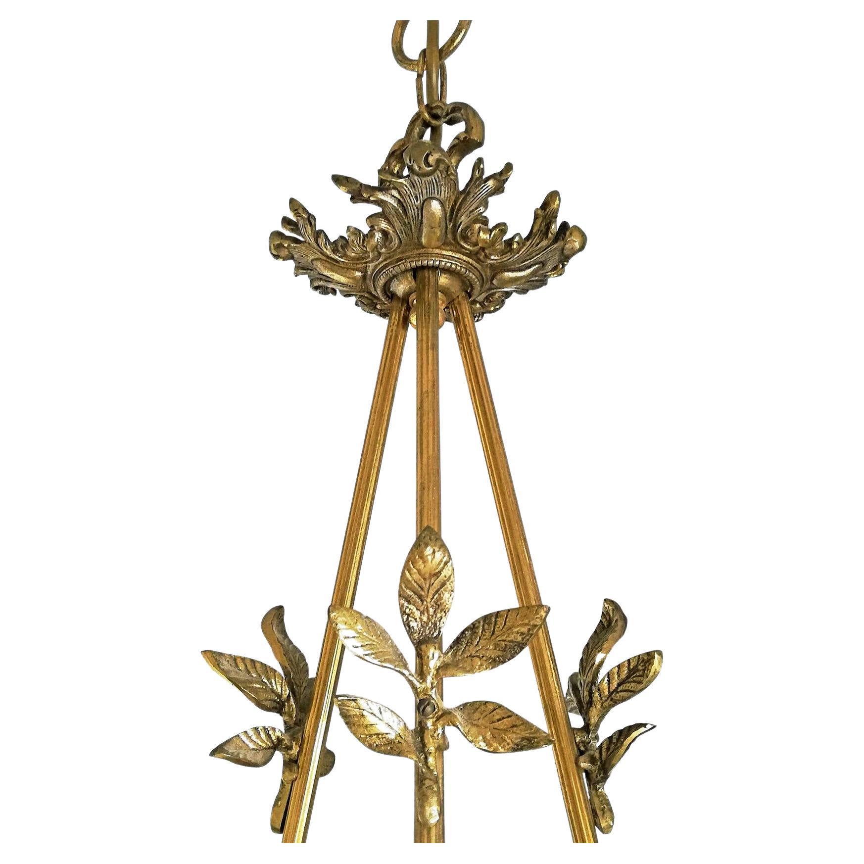 Stunning French Palm Tree Feather Art Deco 2-Tier Chandelier, Gilt Bronze, Glass For Sale 6