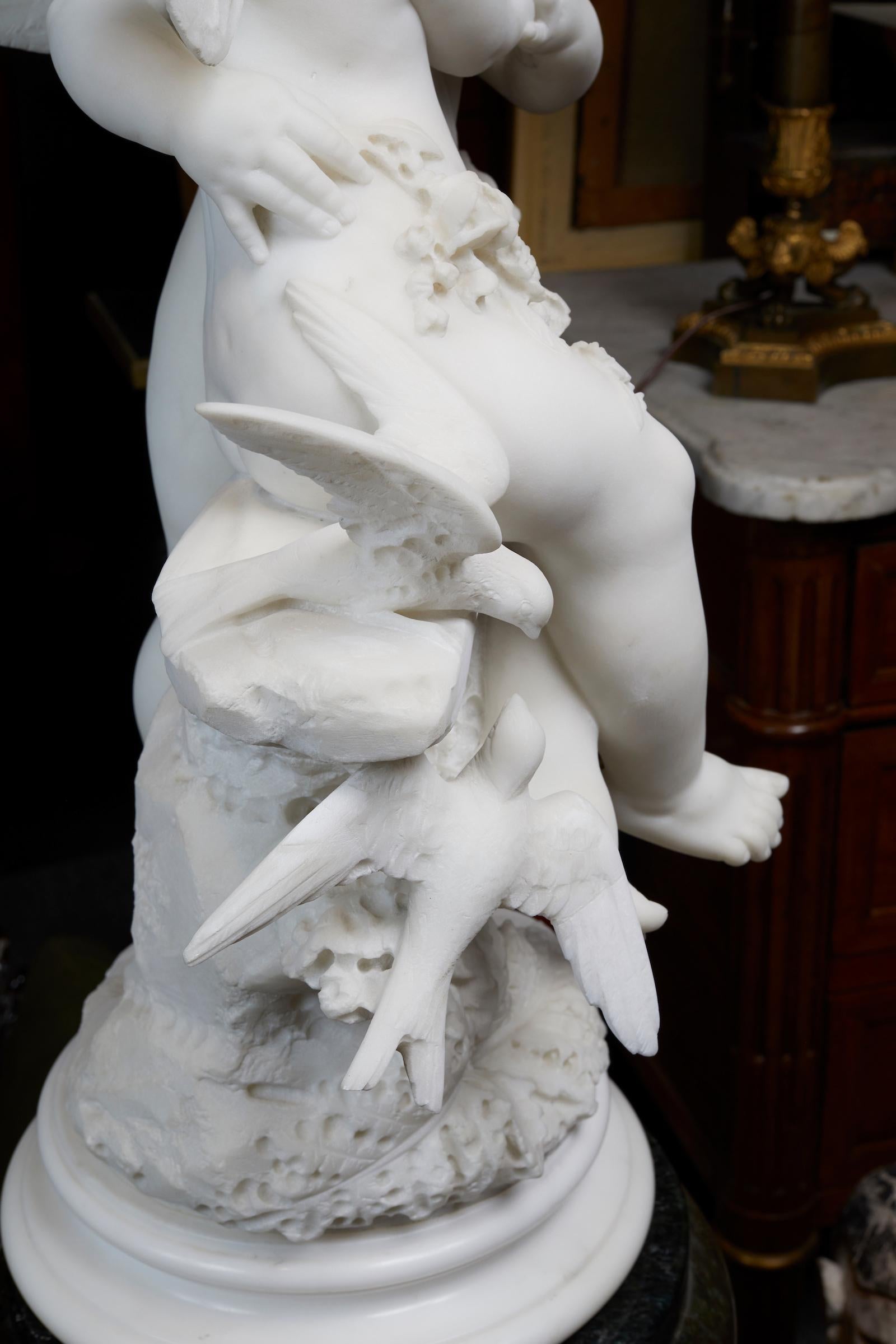 Stunning French White Statuary Marble Couple of Cherubs 5