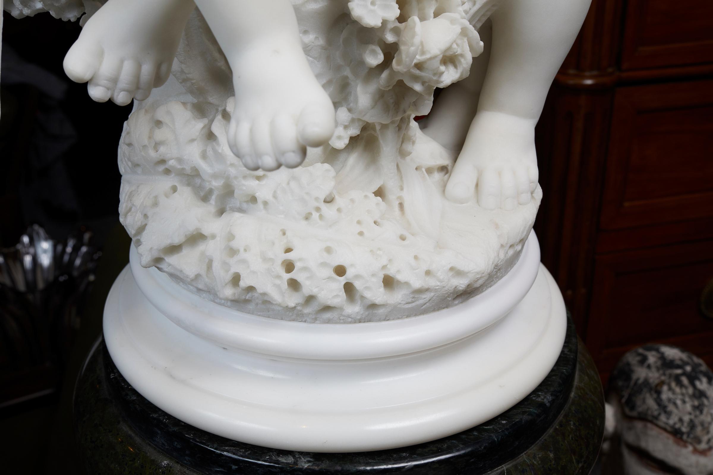 Late 19th Century Stunning French White Statuary Marble Couple of Cherubs