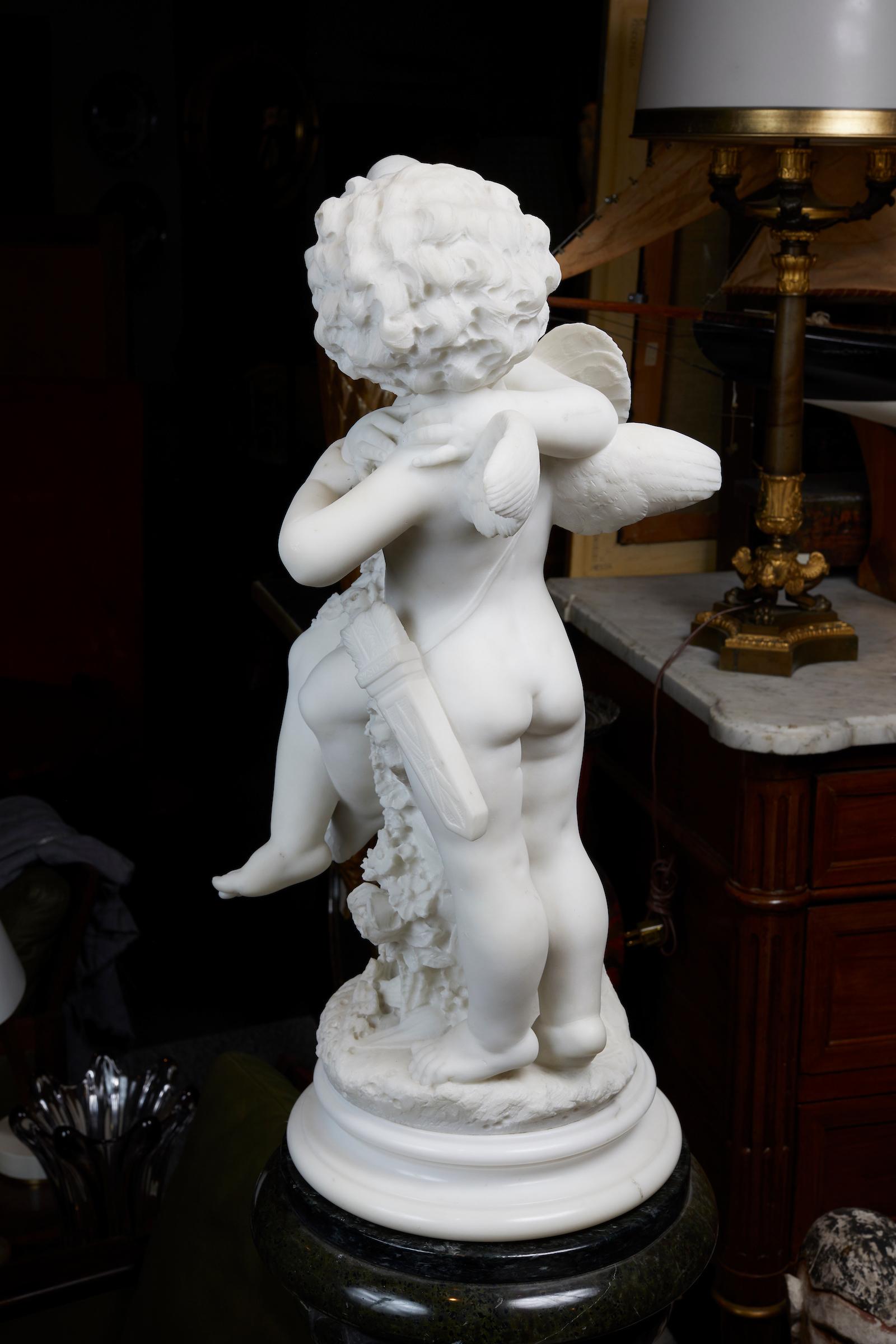 Stunning French White Statuary Marble Couple of Cherubs 1