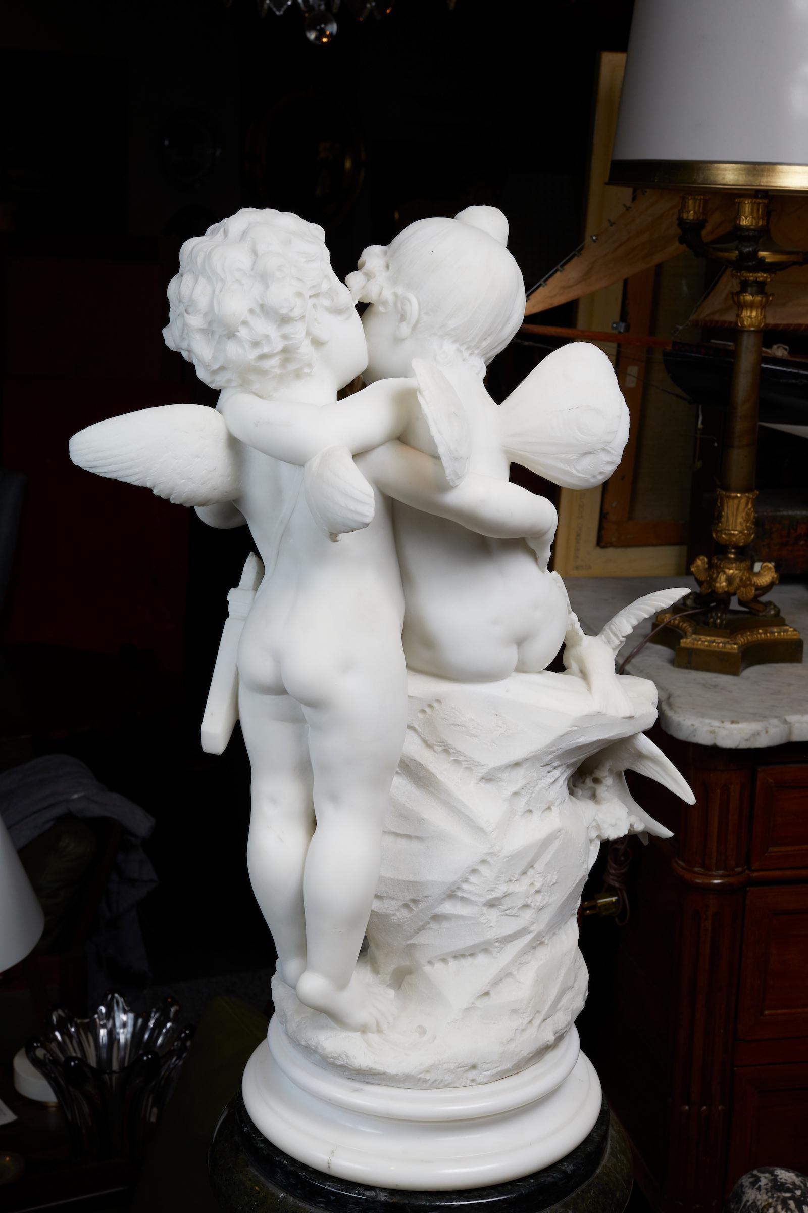 Stunning French White Statuary Marble Couple of Cherubs 2
