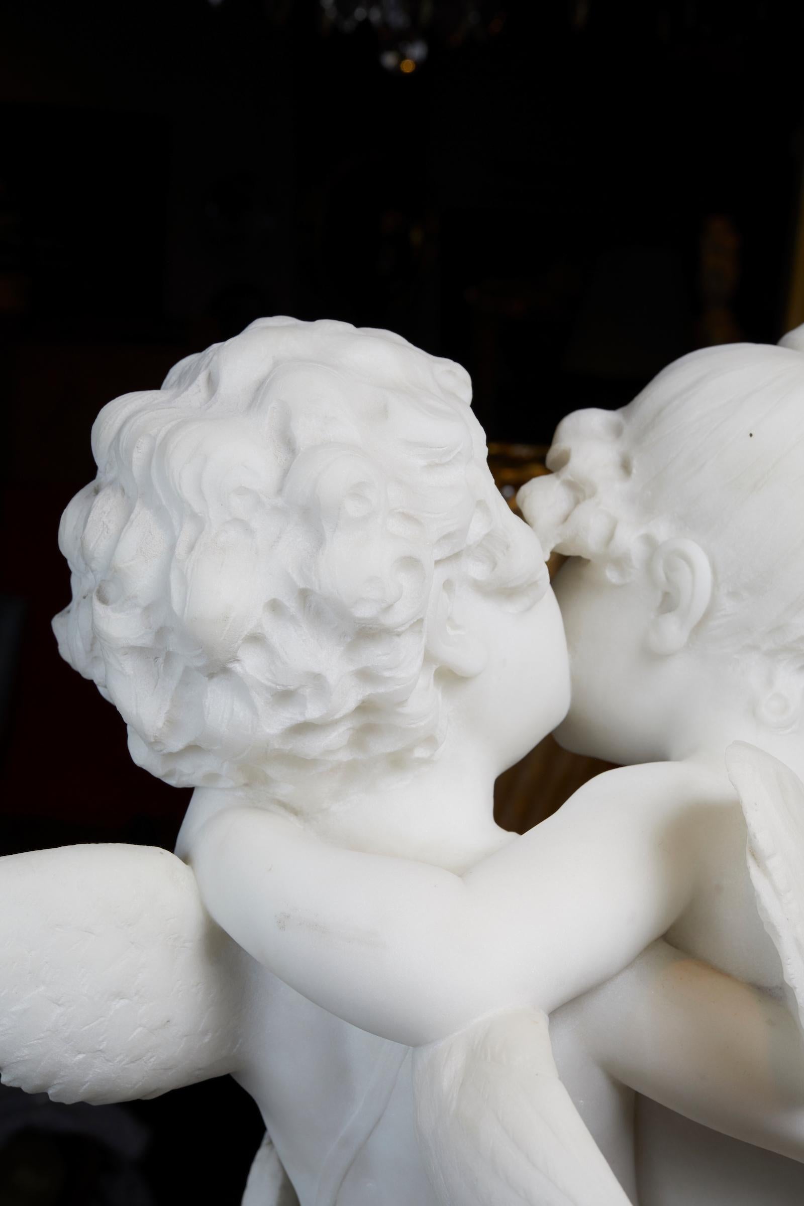 Stunning French White Statuary Marble Couple of Cherubs 3