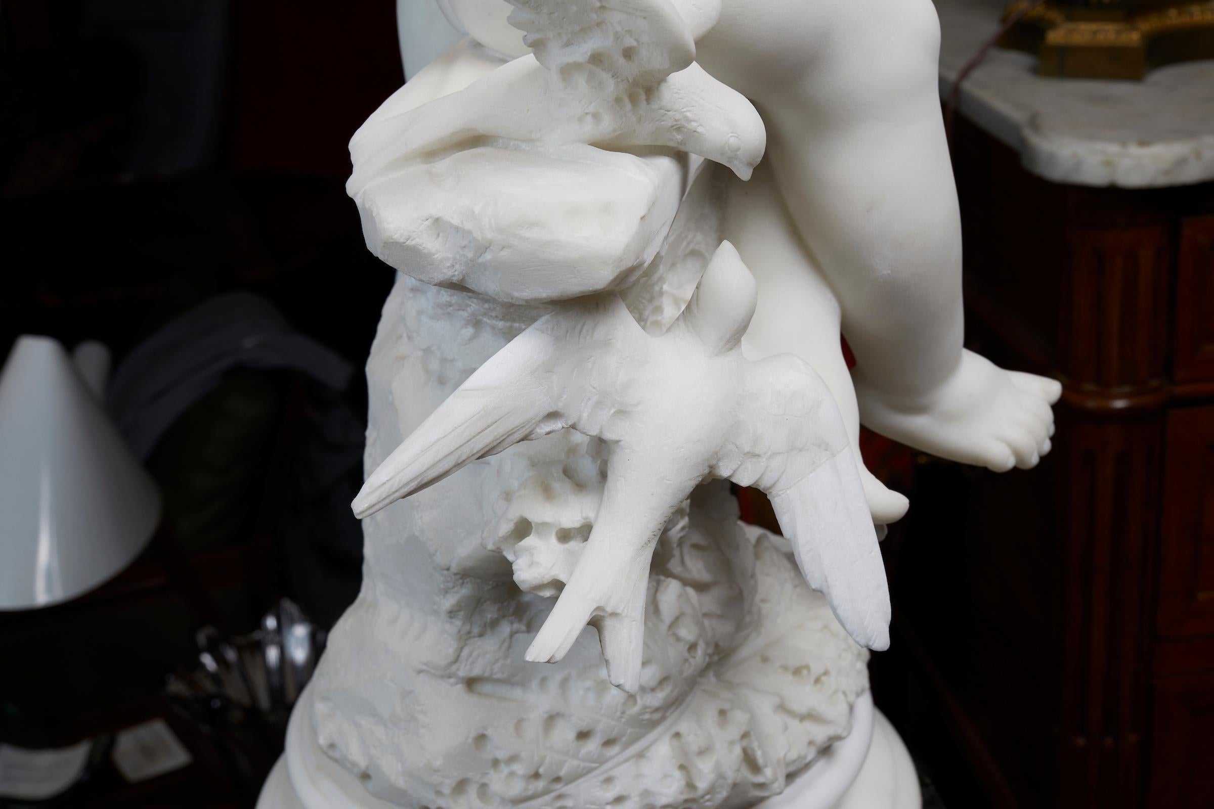 Stunning French White Statuary Marble Couple of Cherubs 4