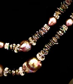 Stunning freshwater peacock baroque double necklace w/ rock crystal