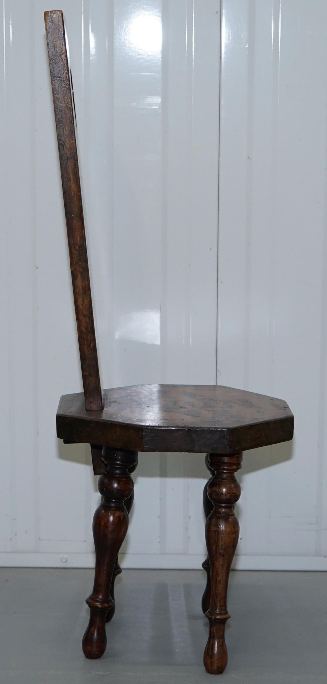 Stunning Fruitwood Antique Victorian Dragon Hand-Painted Spinning Sewing Chair 3