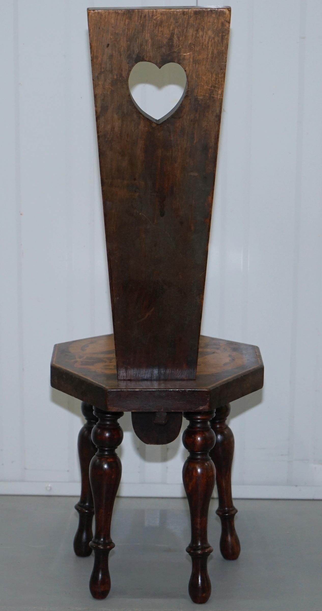 Stunning Fruitwood Antique Victorian Dragon Hand-Painted Spinning Sewing Chair 5