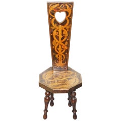 Stunning Fruitwood Antique Victorian Dragon Hand-Painted Spinning Sewing Chair