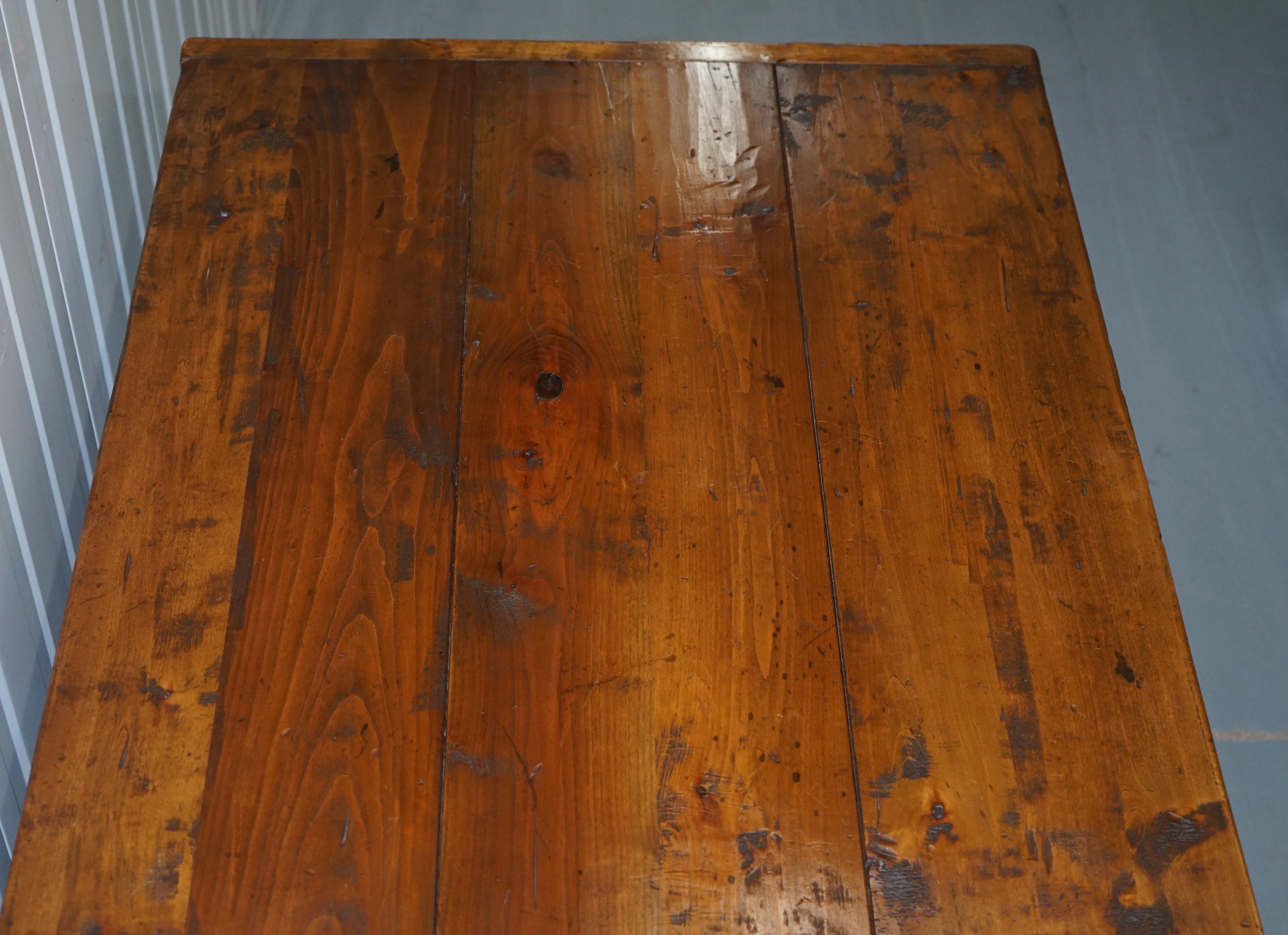 Stunning Fruitwood Three Plank Top French Farmhouse Refectory Dining Table 6