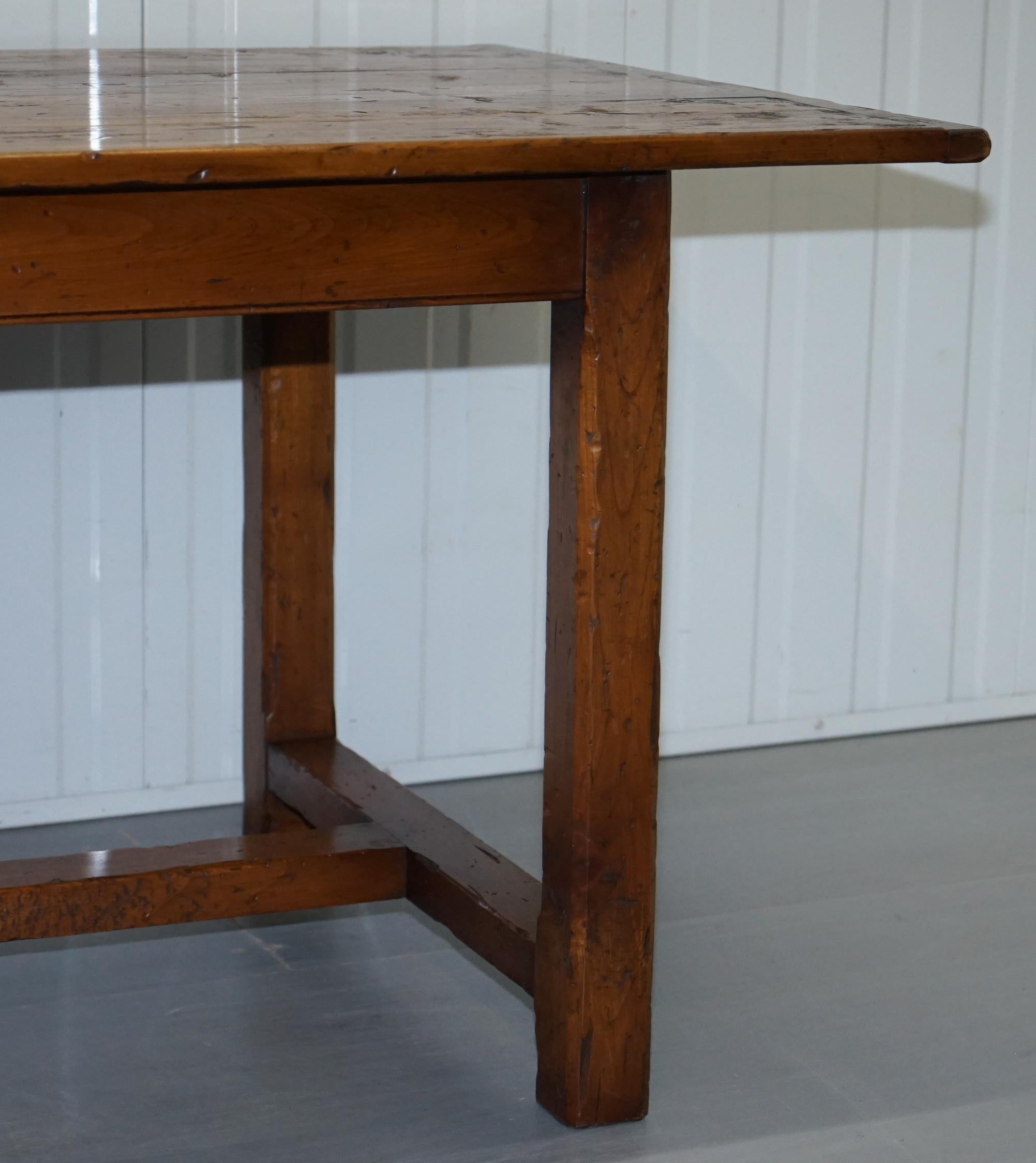 Stunning Fruitwood Three Plank Top French Farmhouse Refectory Dining Table 7