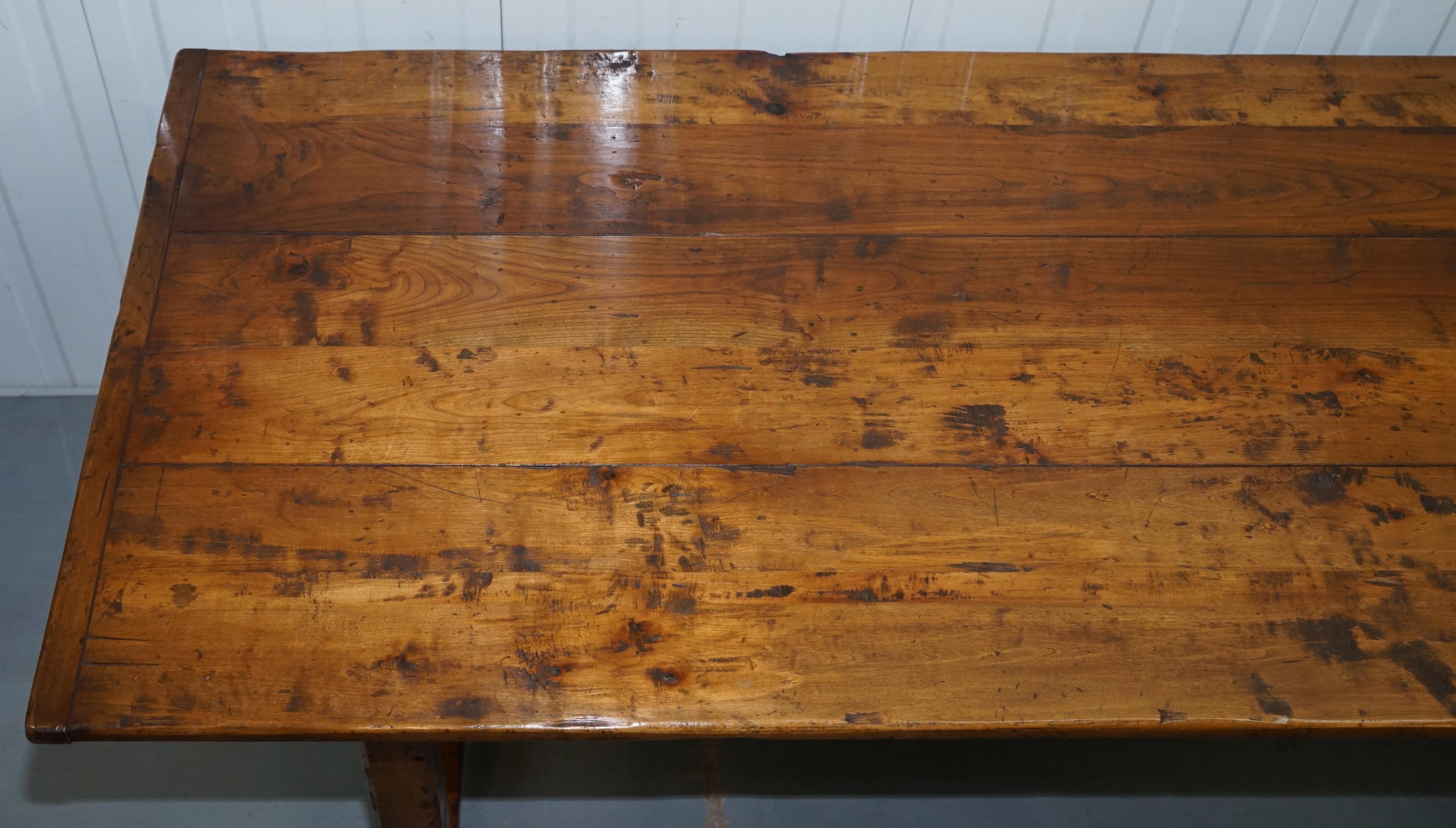 Edwardian Stunning Fruitwood Three Plank Top French Farmhouse Refectory Dining Table