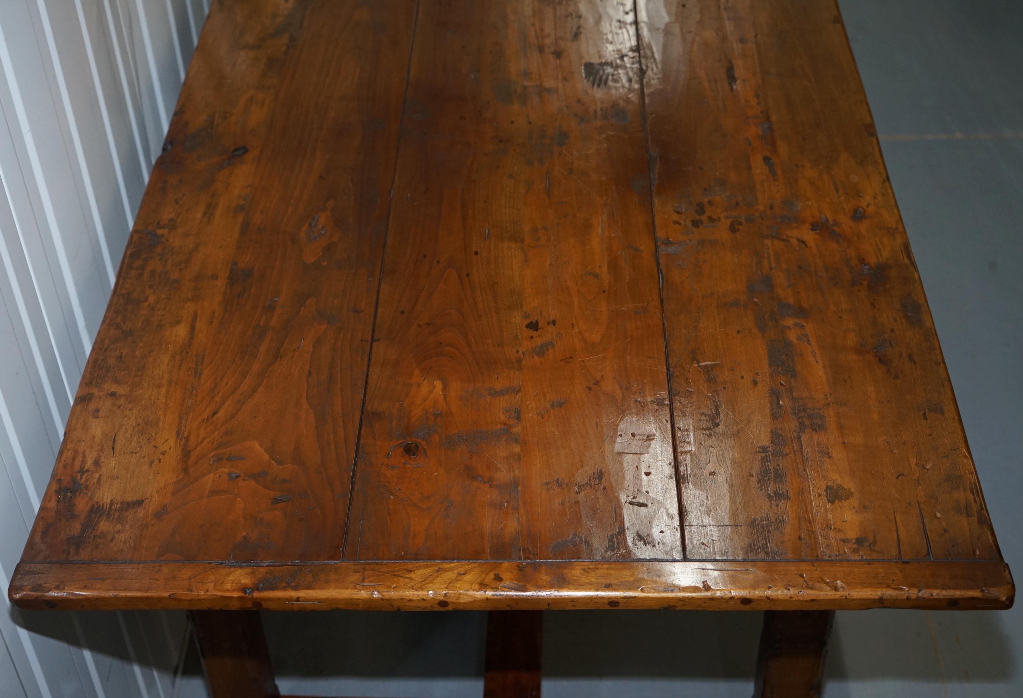 Stunning Fruitwood Three Plank Top French Farmhouse Refectory Dining Table 2