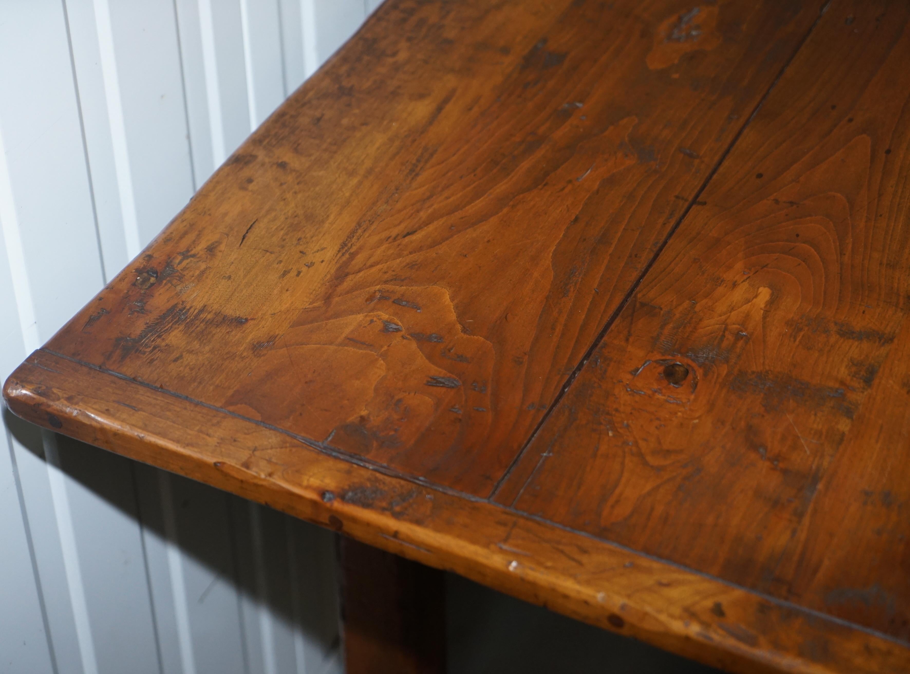 Stunning Fruitwood Three Plank Top French Farmhouse Refectory Dining Table 3