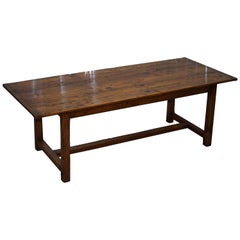 Stunning Fruitwood Three Plank Top French Farmhouse Refectory Dining Table