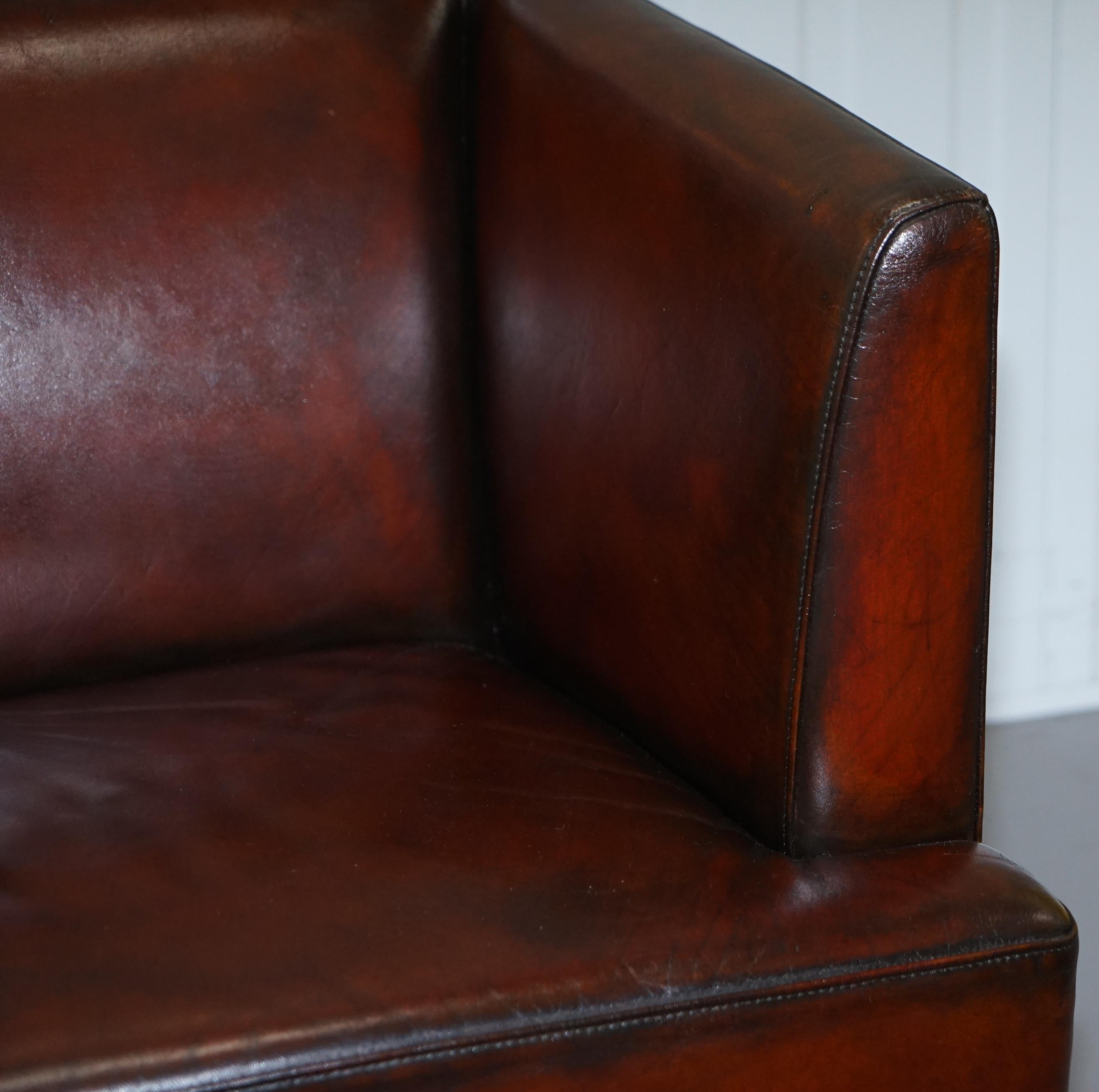 Stunning Full Restored Aged Brown Leather Hand Dyed Contemporary Armchair 4