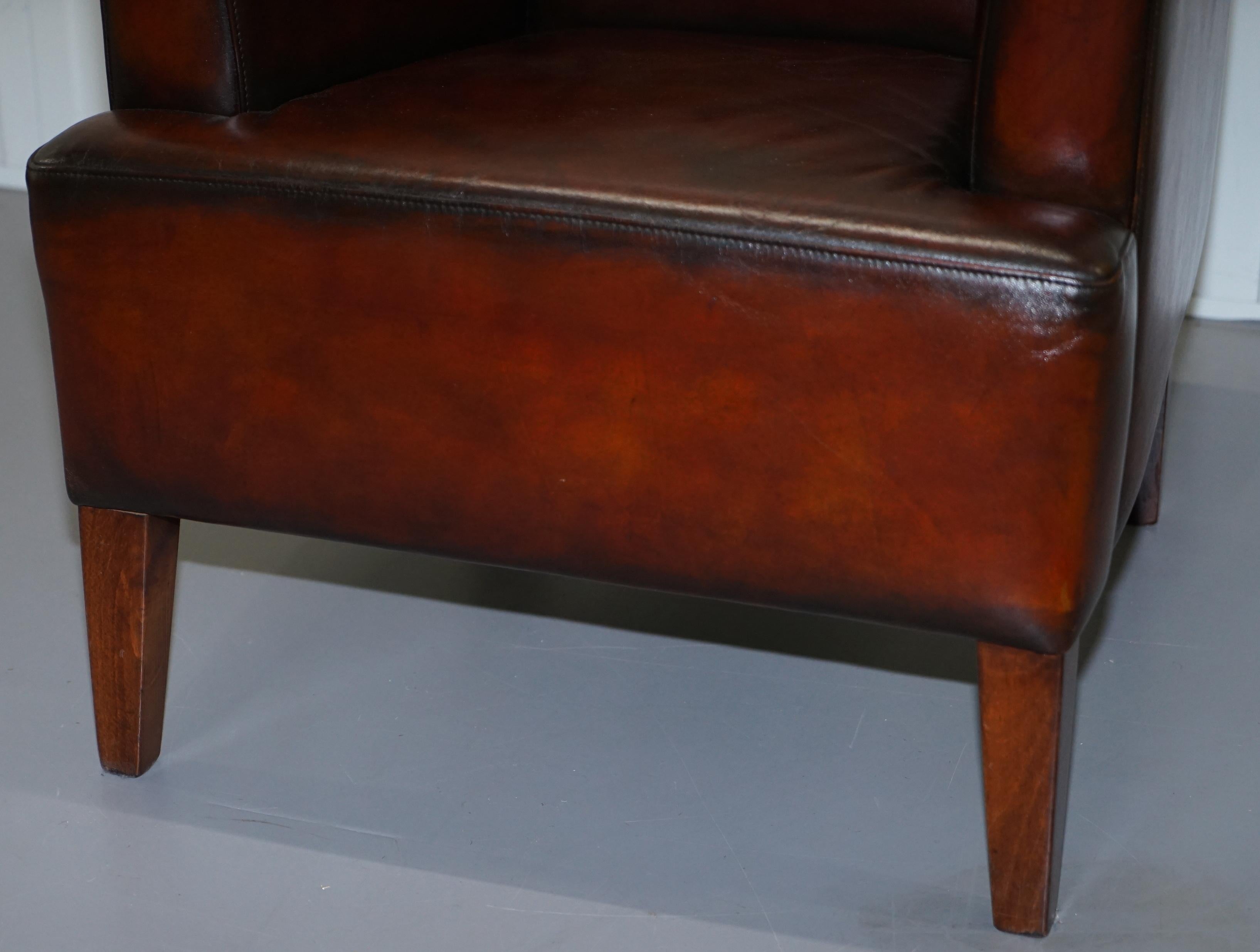 Stunning Full Restored Aged Brown Leather Hand Dyed Contemporary Armchair 5