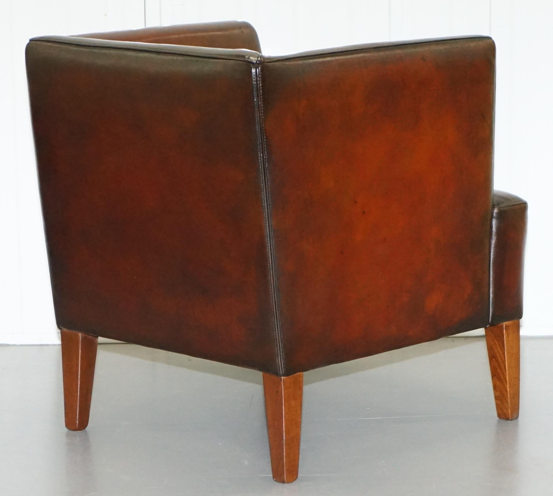 Stunning Full Restored Aged Brown Leather Hand Dyed Contemporary Armchair 8