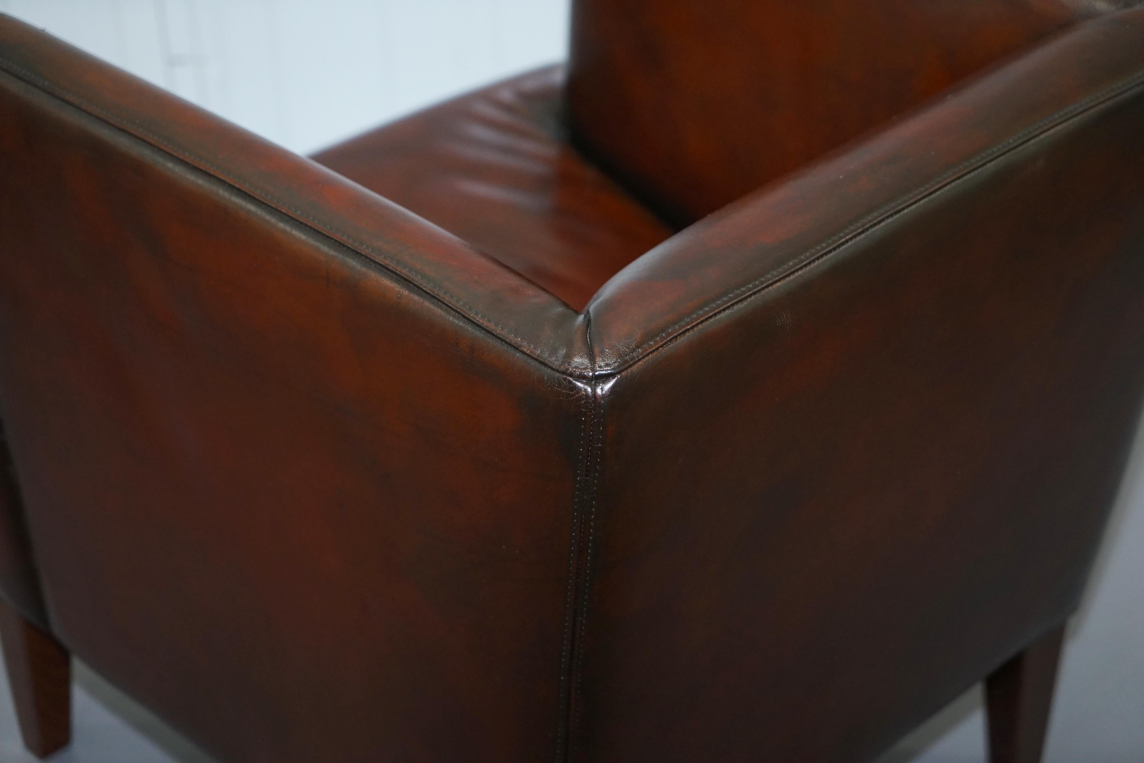 Stunning Full Restored Aged Brown Leather Hand Dyed Contemporary Armchair 10