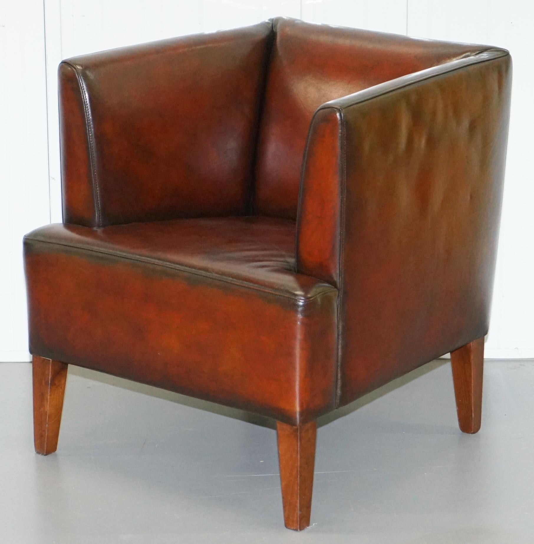 Modern Stunning Full Restored Aged Brown Leather Hand Dyed Contemporary Armchair