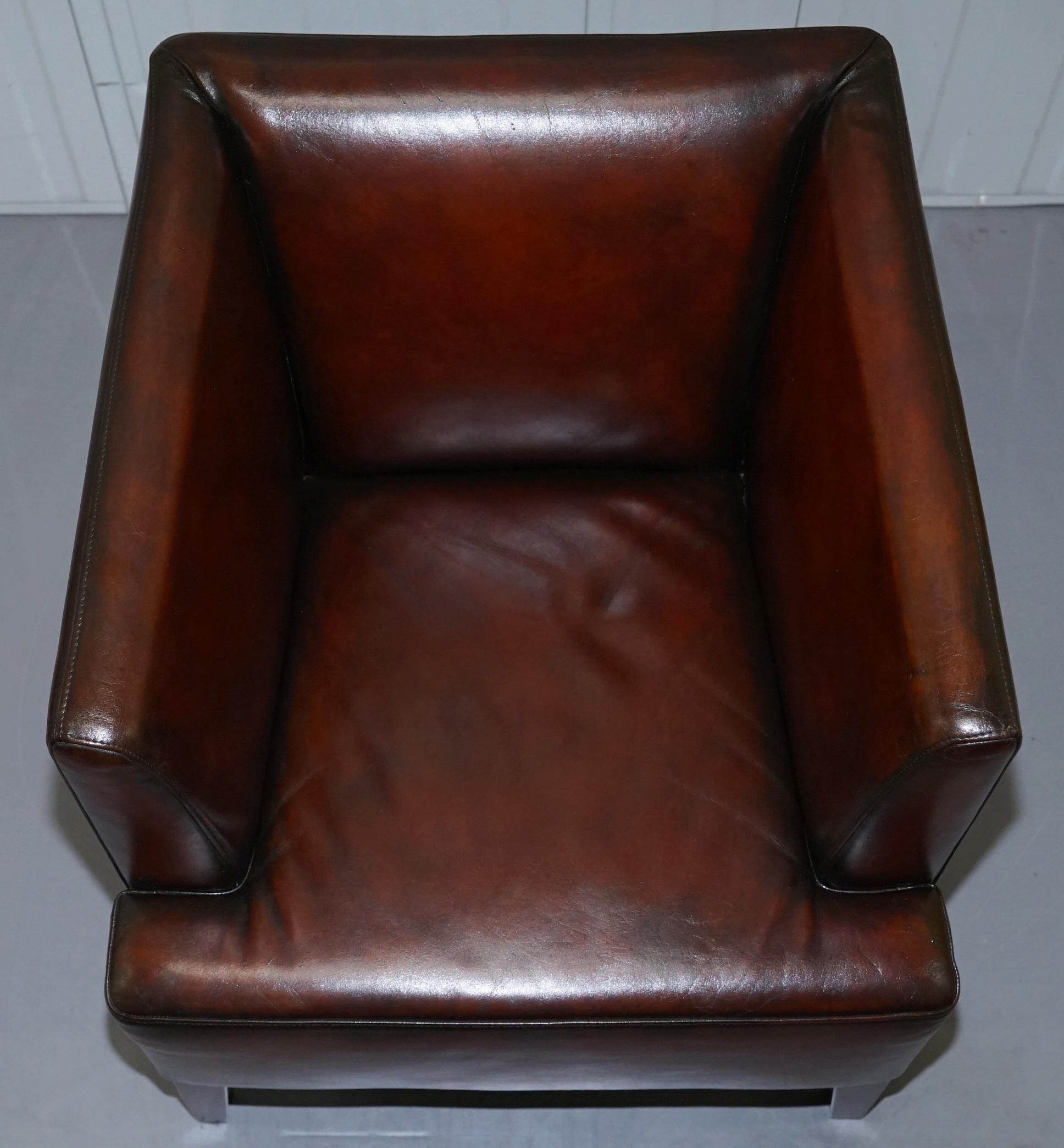 English Stunning Full Restored Aged Brown Leather Hand Dyed Contemporary Armchair