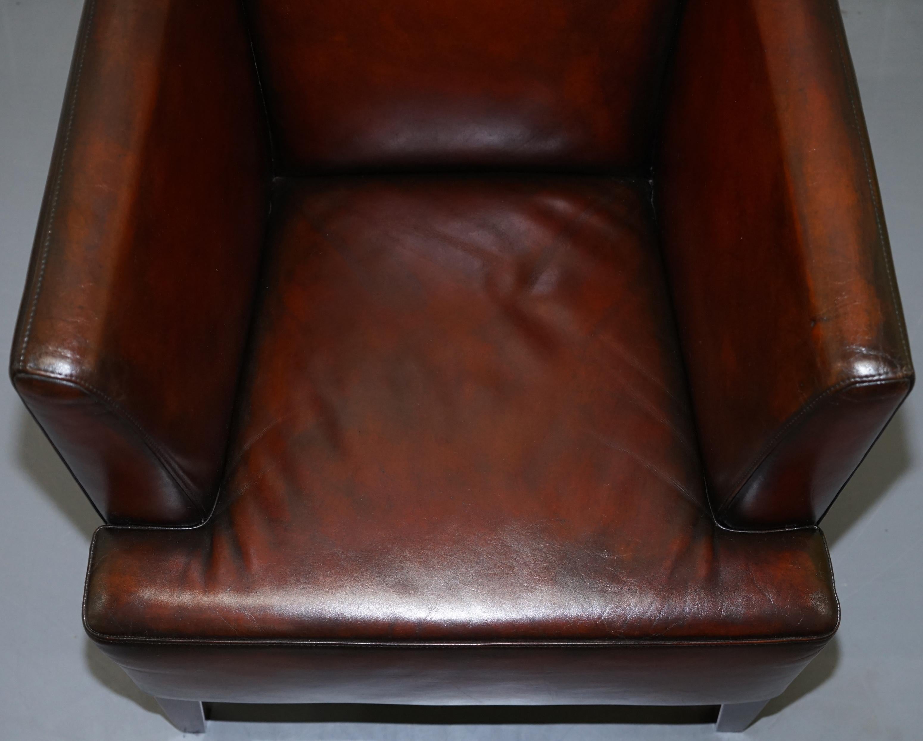 Hand-Crafted Stunning Full Restored Aged Brown Leather Hand Dyed Contemporary Armchair
