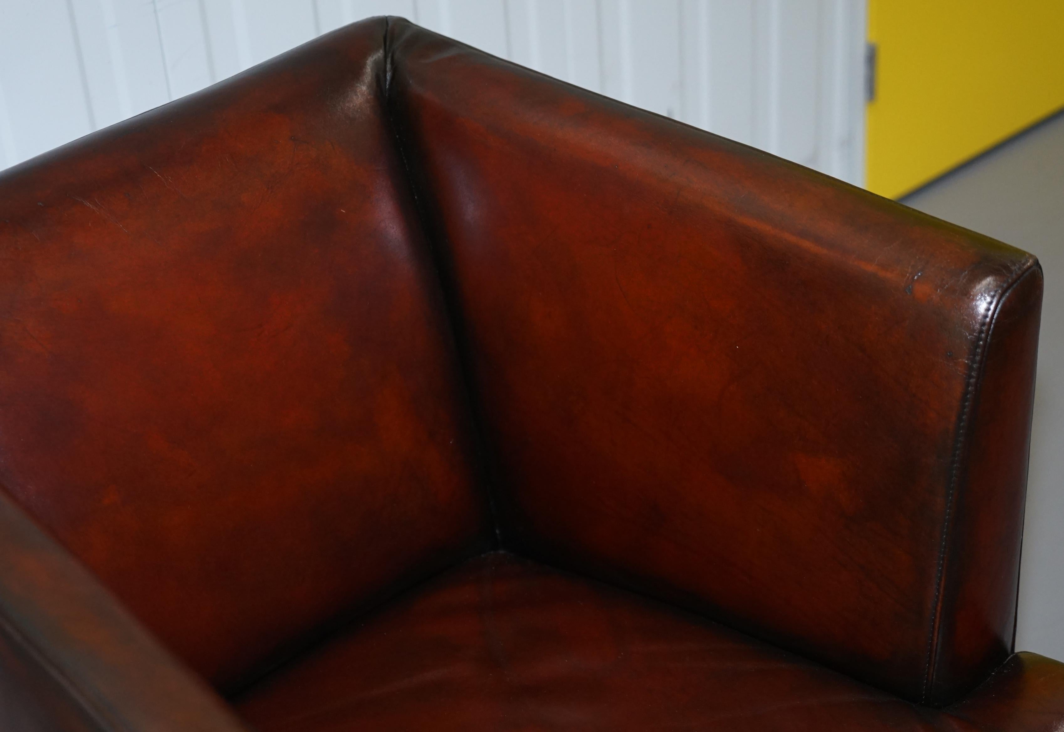 20th Century Stunning Full Restored Aged Brown Leather Hand Dyed Contemporary Armchair