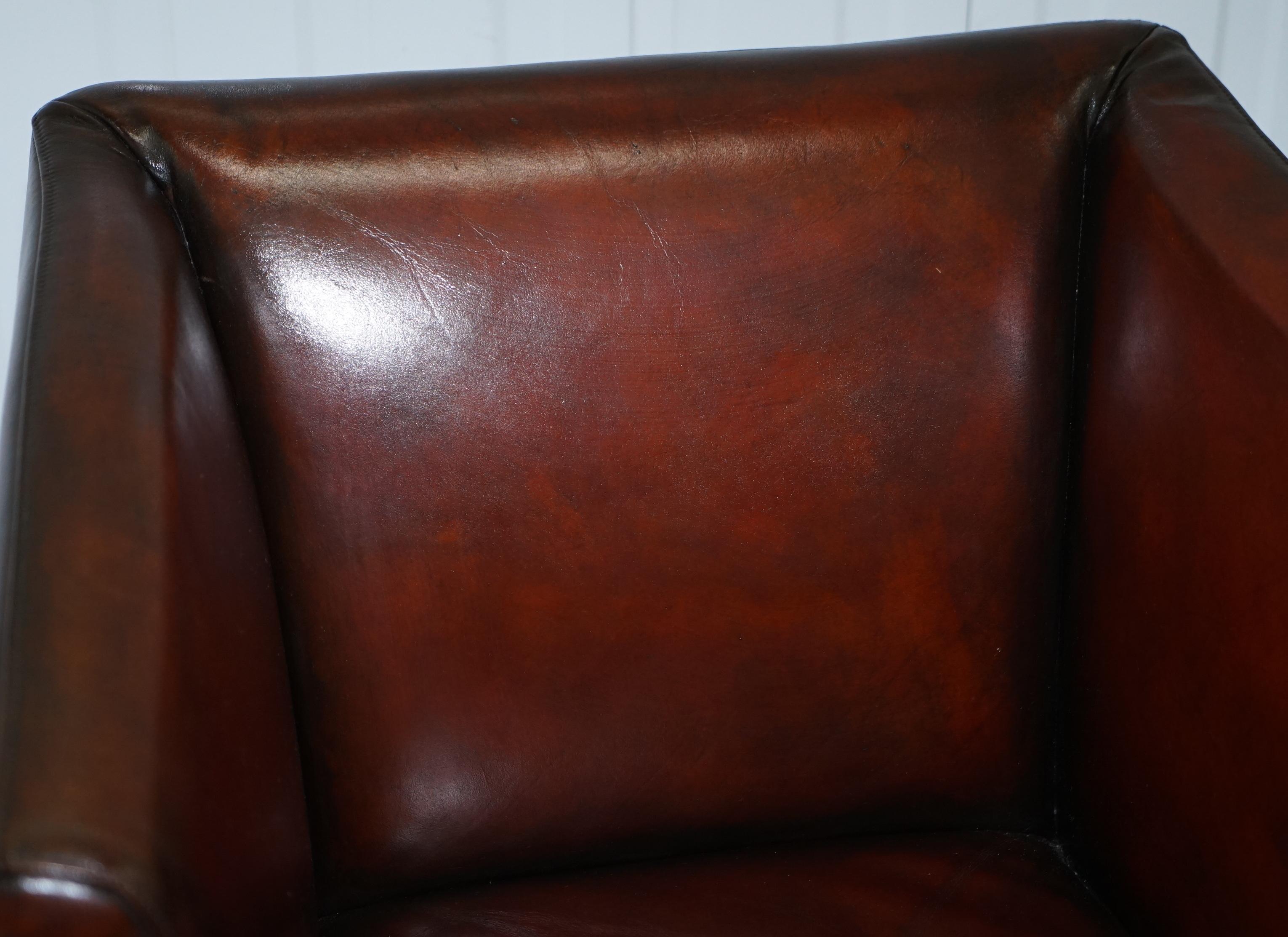 Stunning Full Restored Aged Brown Leather Hand Dyed Contemporary Armchair 1