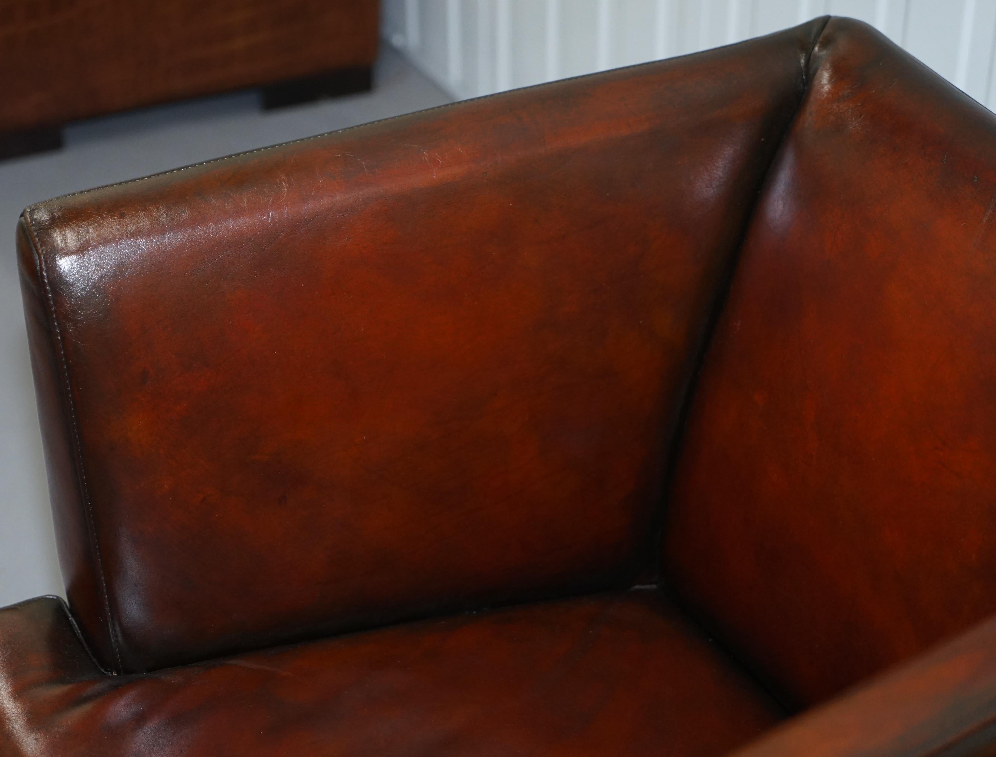 Stunning Full Restored Aged Brown Leather Hand Dyed Contemporary Armchair 2
