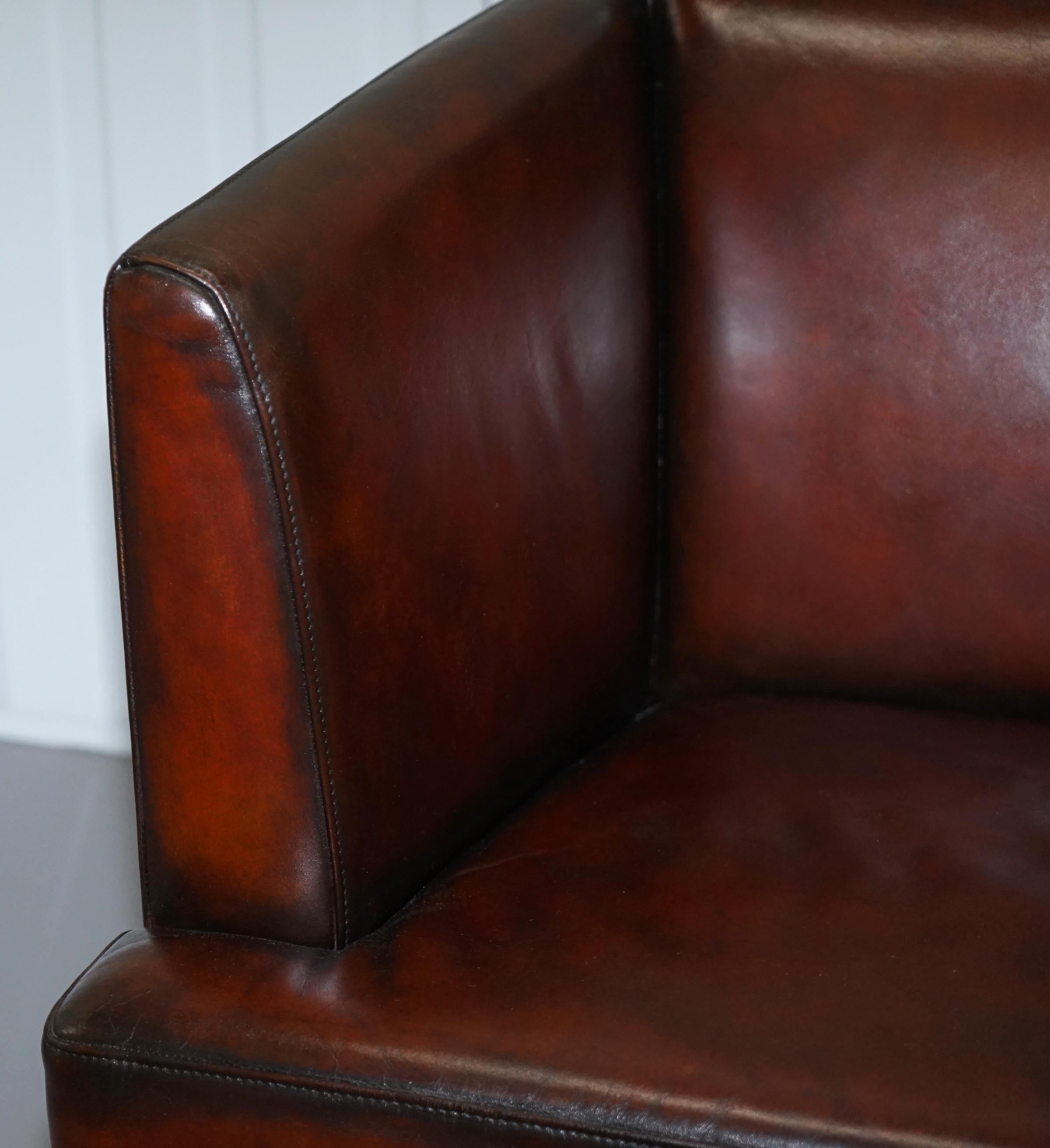 Stunning Full Restored Aged Brown Leather Hand Dyed Contemporary Armchair 3