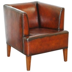 Stunning Full Restored Aged Brown Leather Hand Dyed Contemporary Armchair
