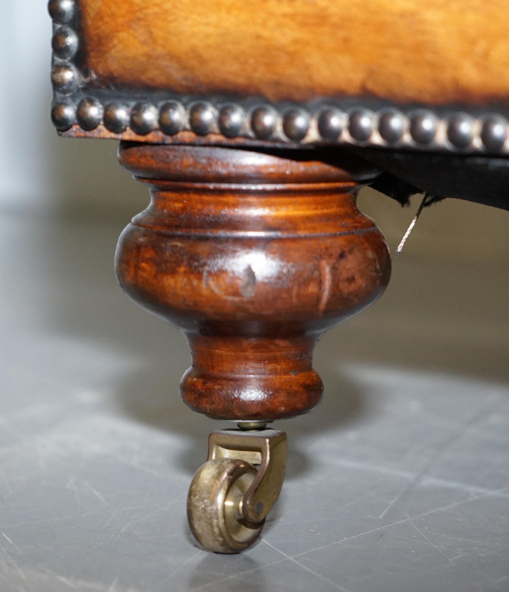 Stunning Fully Restored Chesterfield Brown Leather Hand Dyed Footstool Ottoman 6