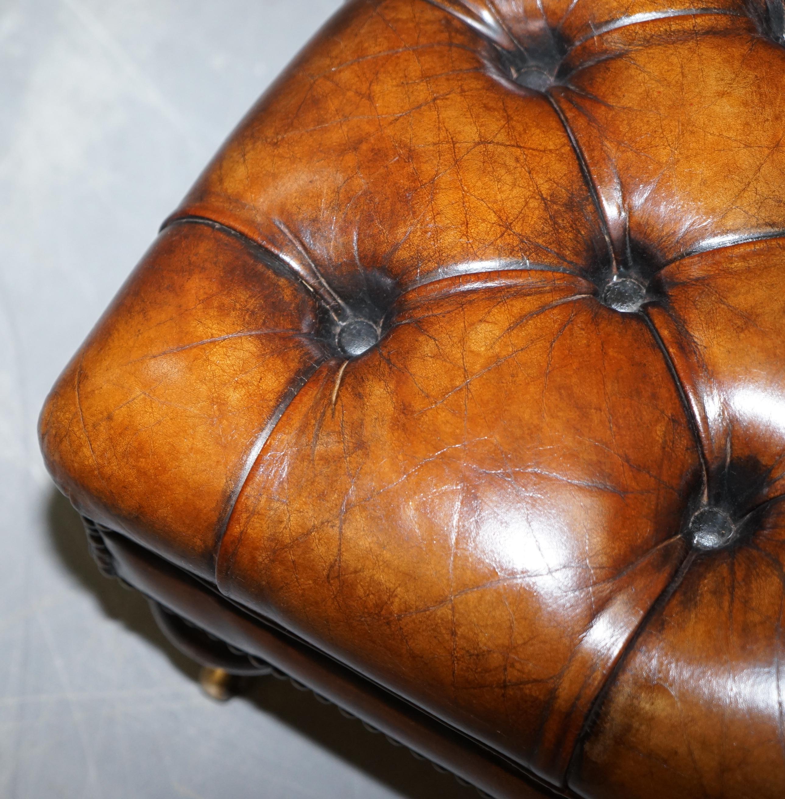 Stunning Fully Restored Chesterfield Brown Leather Hand Dyed Footstool Ottoman 10