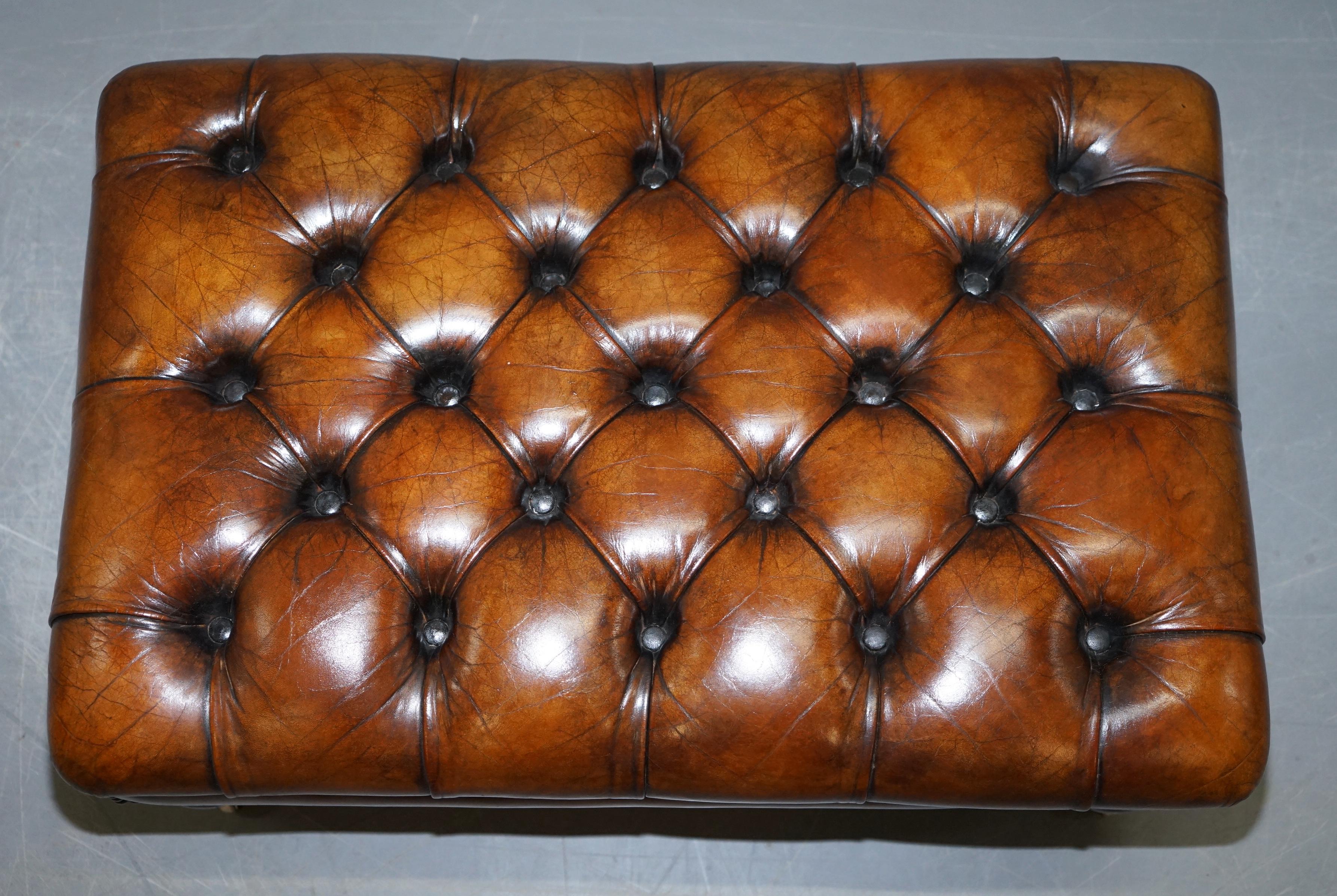 Hand-Crafted Stunning Fully Restored Chesterfield Brown Leather Hand Dyed Footstool Ottoman
