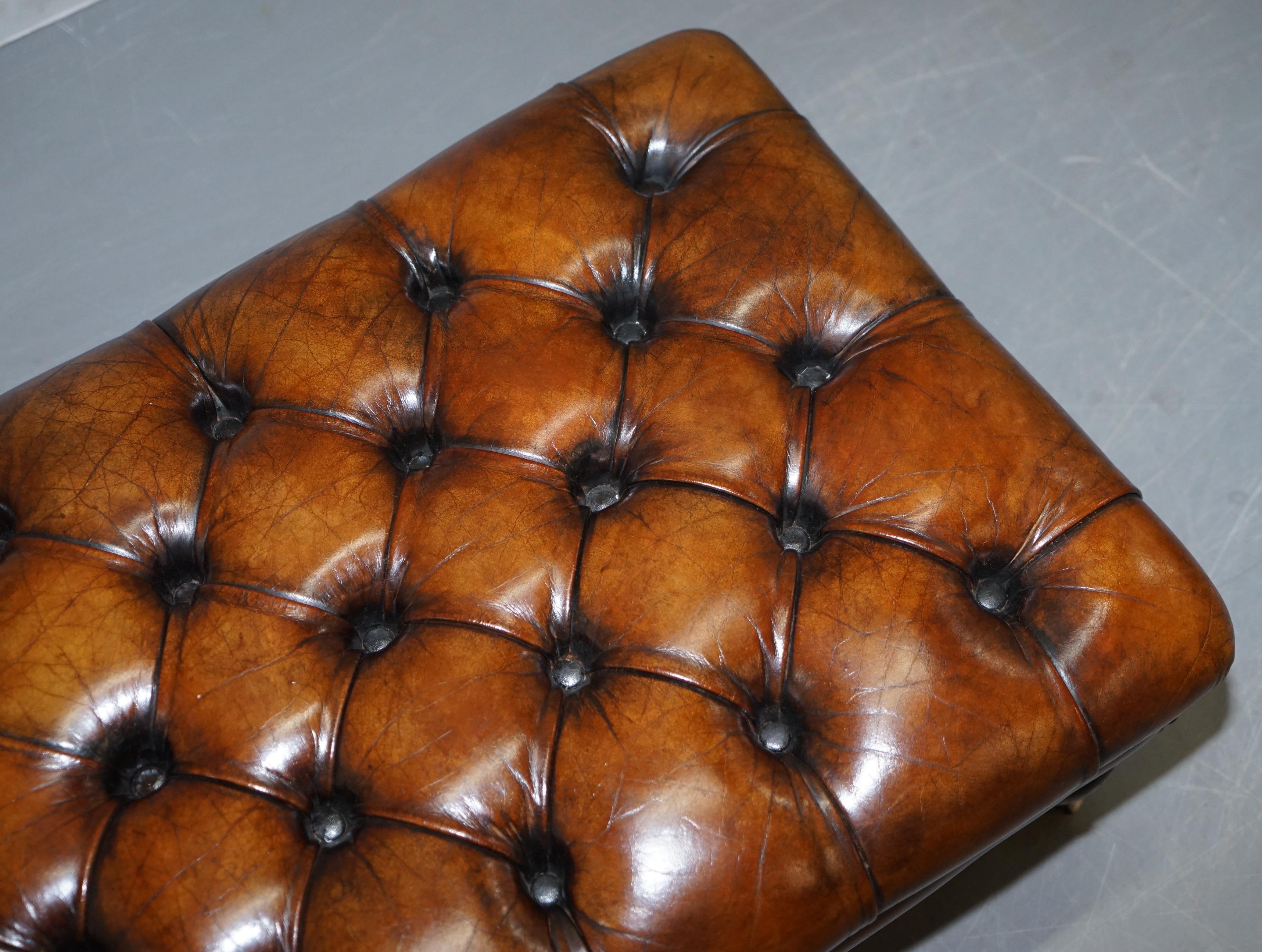 20th Century Stunning Fully Restored Chesterfield Brown Leather Hand Dyed Footstool Ottoman