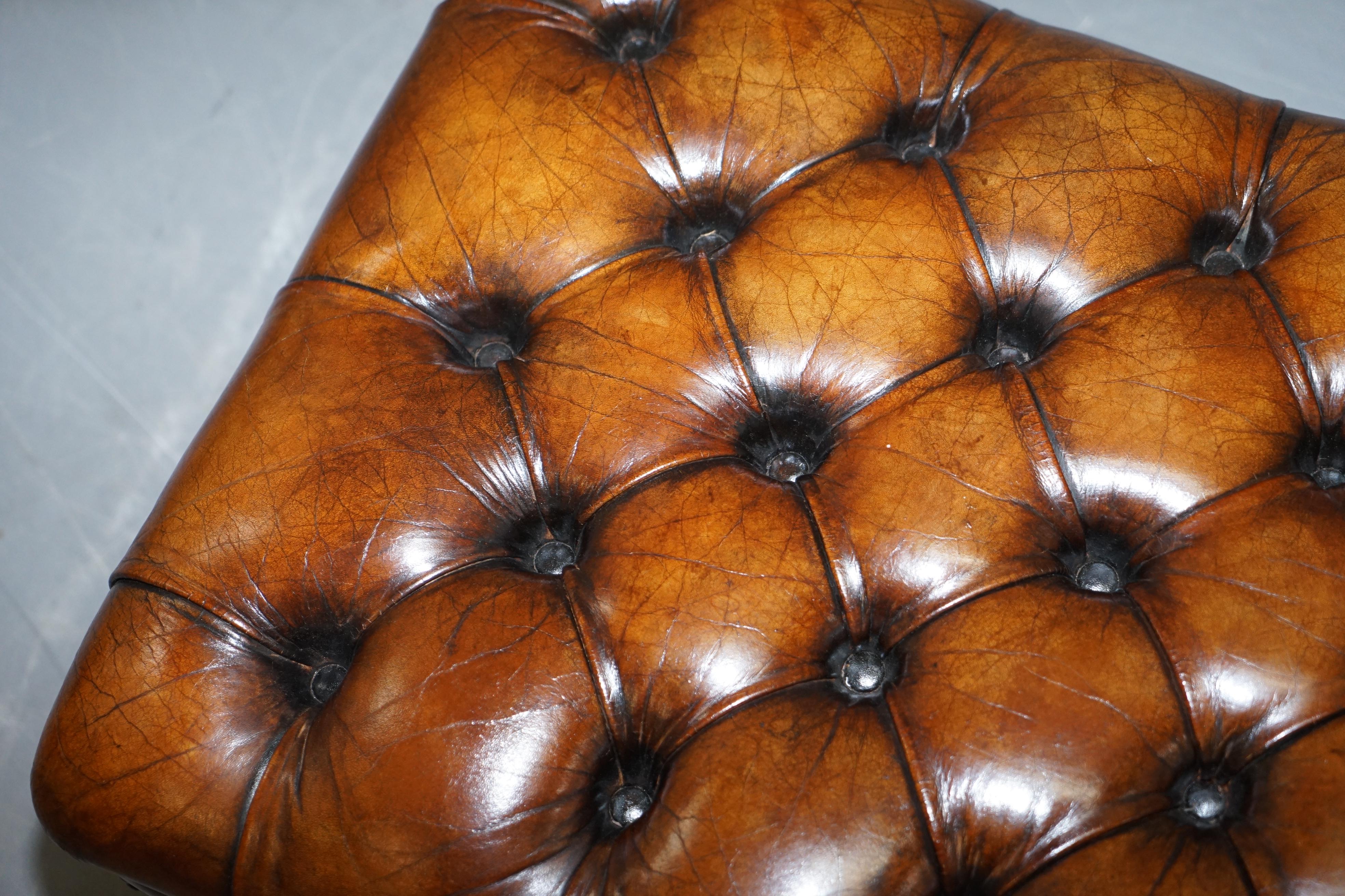 Stunning Fully Restored Chesterfield Brown Leather Hand Dyed Footstool Ottoman 1