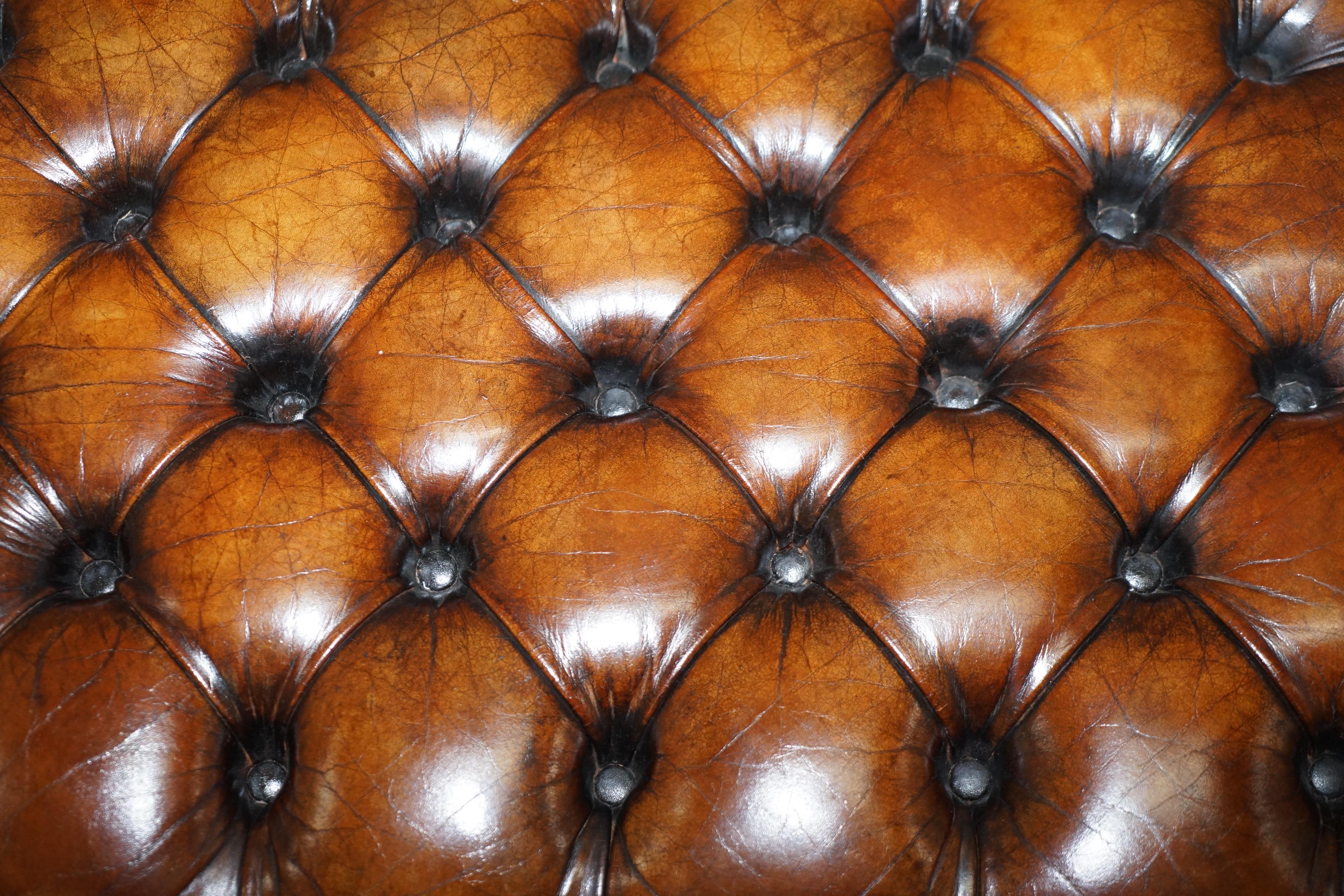 Stunning Fully Restored Chesterfield Brown Leather Hand Dyed Footstool Ottoman 2