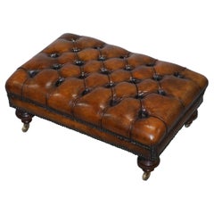 Vintage Stunning Fully Restored Chesterfield Brown Leather Hand Dyed Footstool Ottoman