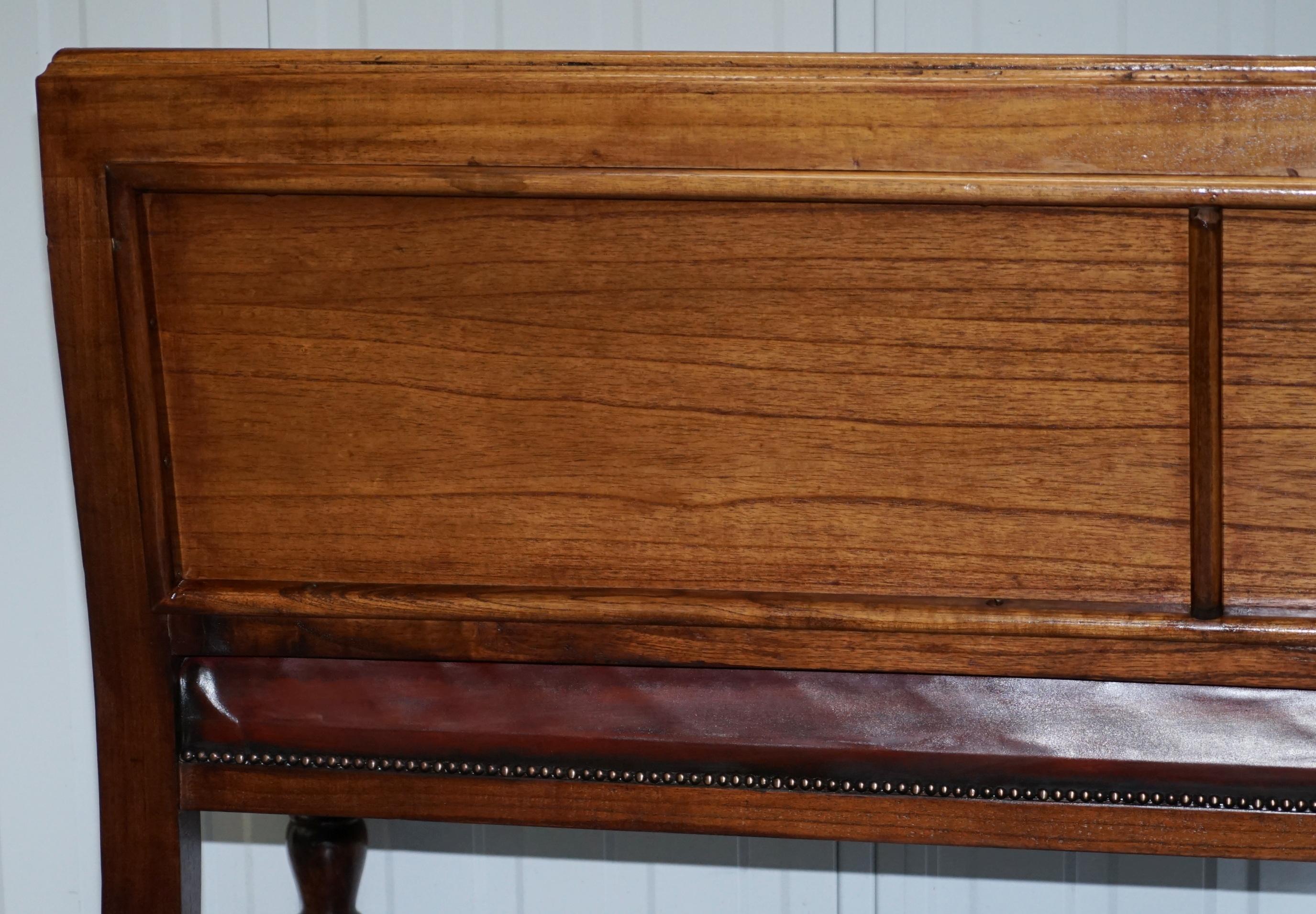 Stunning Fully Restored Chesterfield Brown Leather Mahogany Bench Part of Suite 11