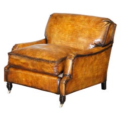 Stunning Restored Crocodile Alligator Patina Brown Leather Howard Club Armchair