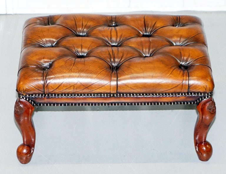 Stunning Fully Restored Hand Dyed Brown Leather Chesterfield Footstool